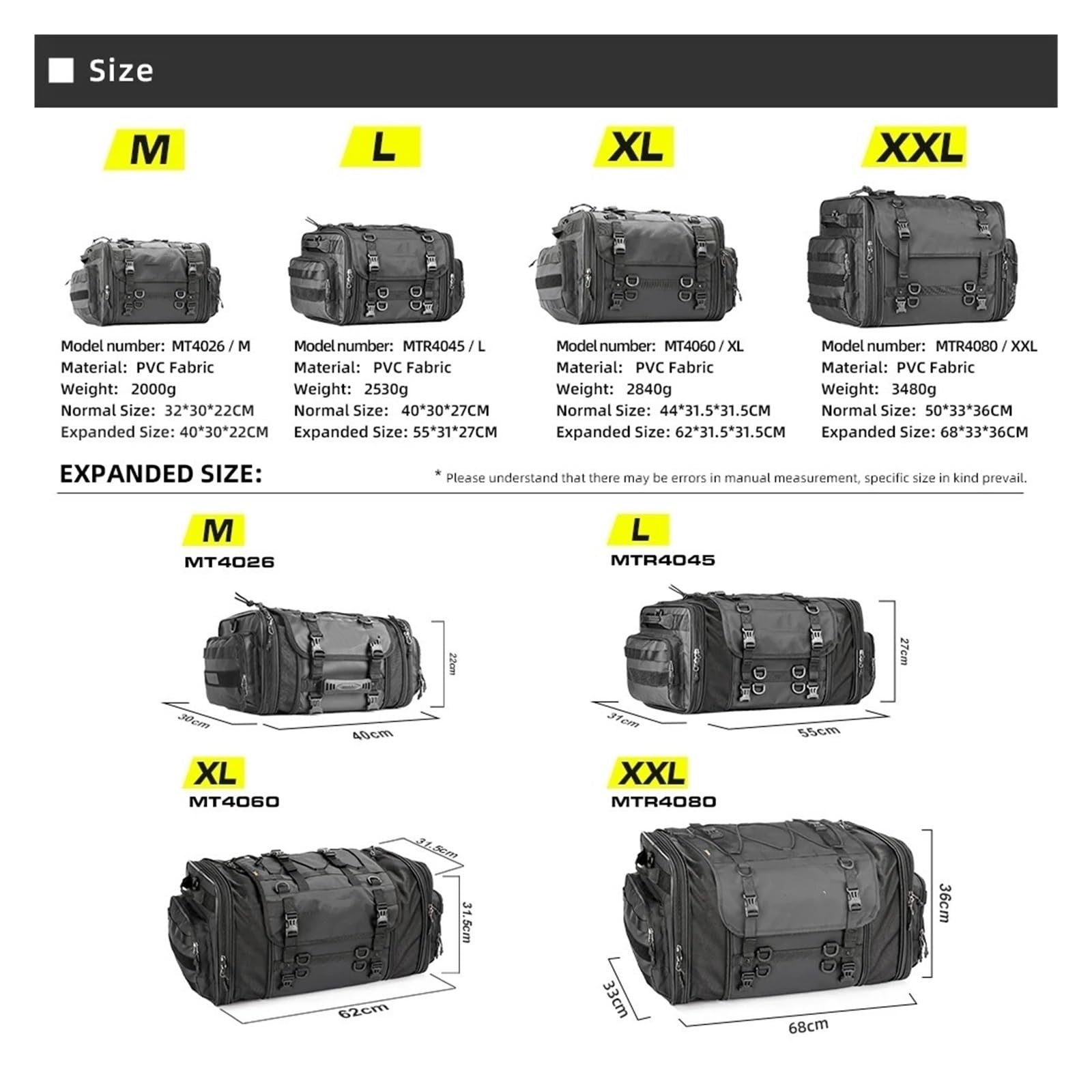 borsa sella moto Accessori moto Borsa da viaggio per bagagli Impermeabile 19L-80L Espandibile Coda motore di grande capacità/Tronco/Portapacchi per la maggior parte dei modelli(L 33L-45L)