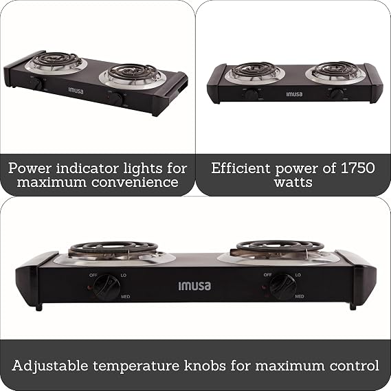 IMUSA USA GAU-80306 Electric Double Burner 1750-Watts , Black