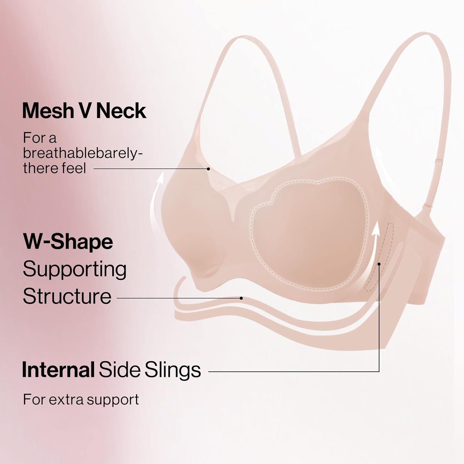 Ubras V Neck Mesh Supportive Bra, Seamless Push up Bra no Underwire, Comfortable Bralette for Women - Image 5