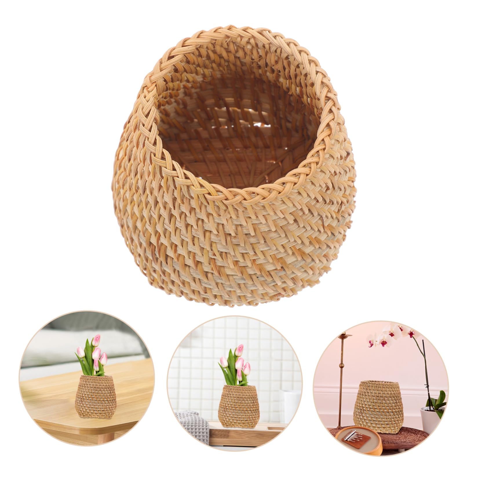 Lurrose 5piezas Organizador De Escritorio De Ratan Soporte Multi-funcional Para Lápices y Cosméticos Recipiente Para Oficina y Hogar Para Almacenar Utensilios y Maquillaje