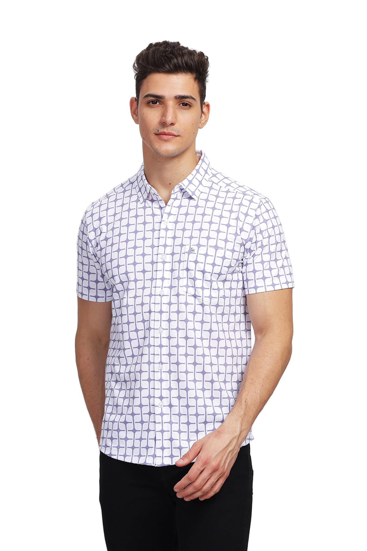 BULLMER Trendy Regular Fit Printed Causal Shirt for Men Lavender XX-Large