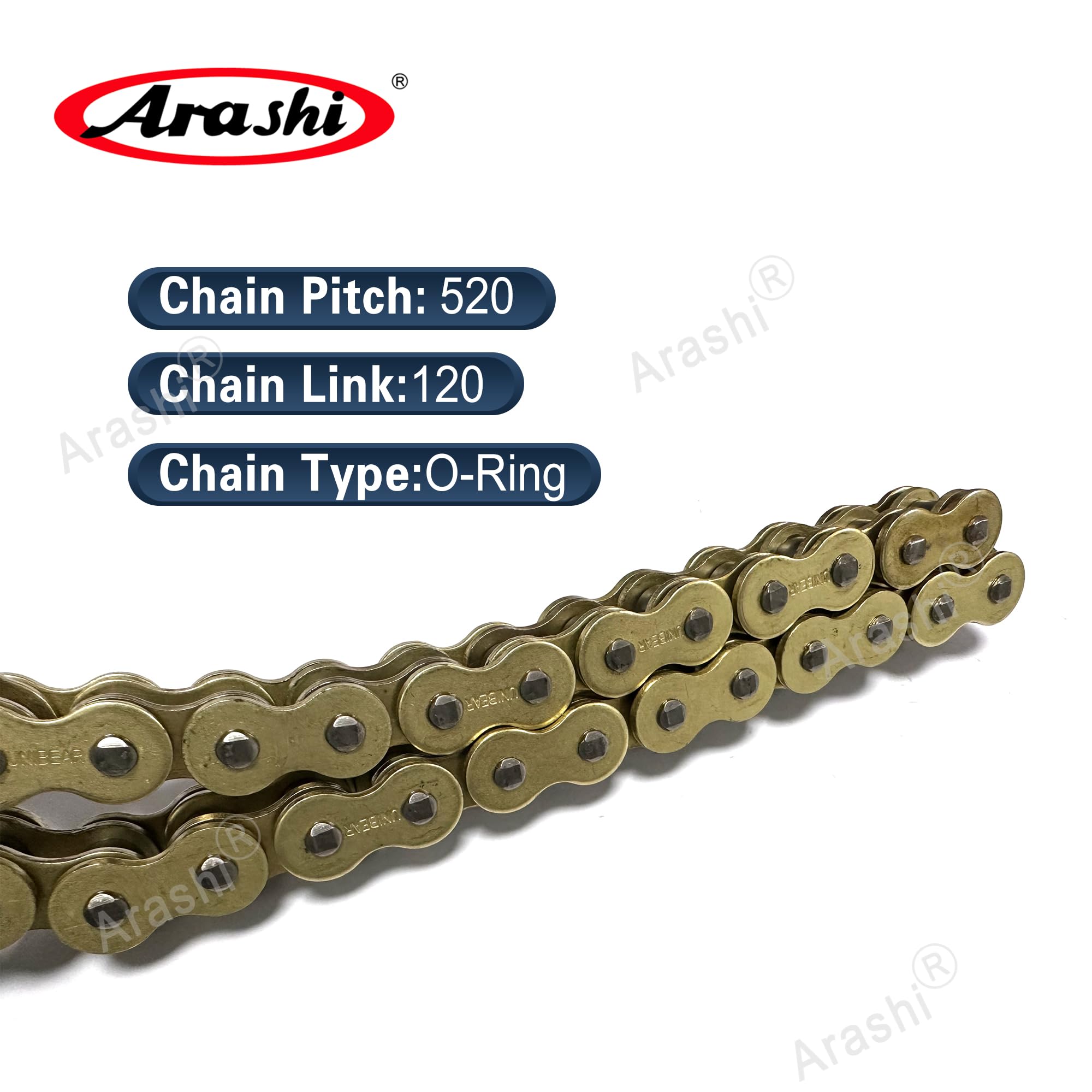 Arashi Cadena de Transmisión O-Ring 525 con 120 Eslabones y Eslabón Maestro de Conexión para​ Suzuki GSXR 750 1998-2024, GSX-8SS 2023-2024, DL1000 Vstrom 1000 2002-2021