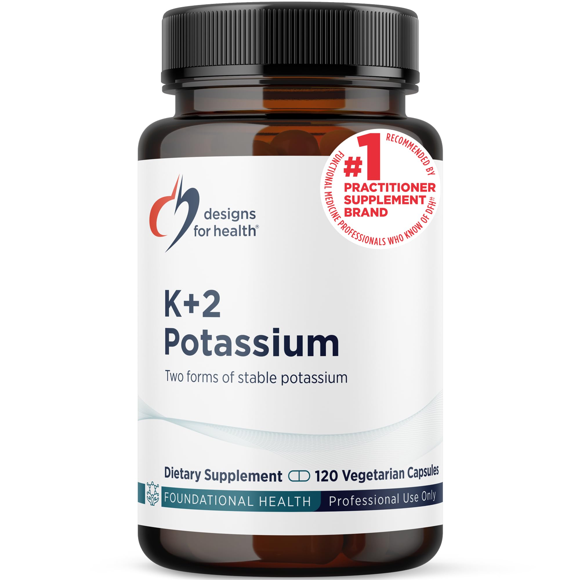 Designs for Health K+2 Potassium - 300mg Two Forms of Potassium - Potassium Bicarbonate + Glycinate Pills - Supplement Support to Help Maintain Healthy Blood Pressure Levels (120 Capsules)