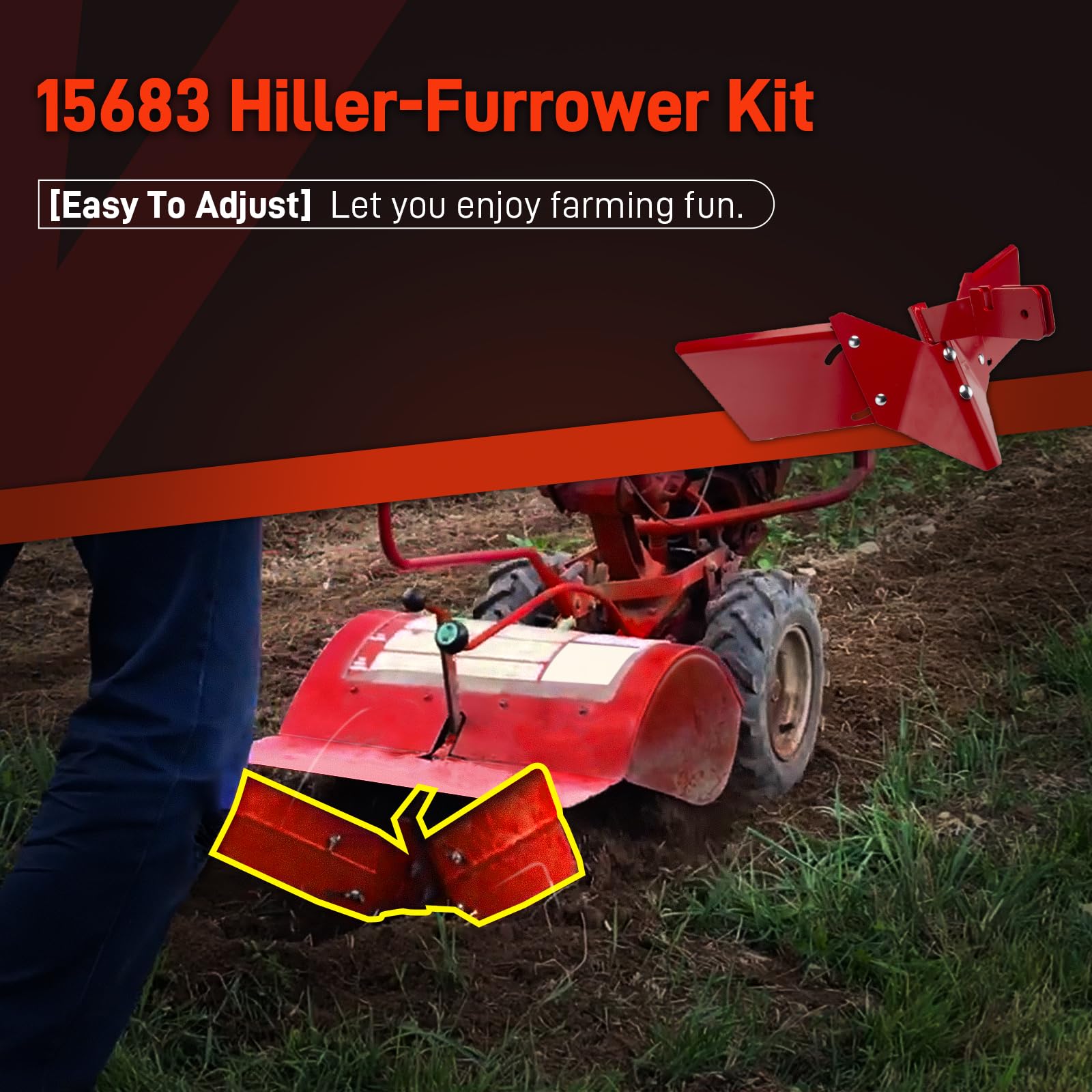15683 Hiller-Furrower Kit para cultivadores de dientes traseros, compatible con timbres de dientes traseros terremotos, alas extraíbles y ajustables y múltiples métodos de conexión para todo tipo de