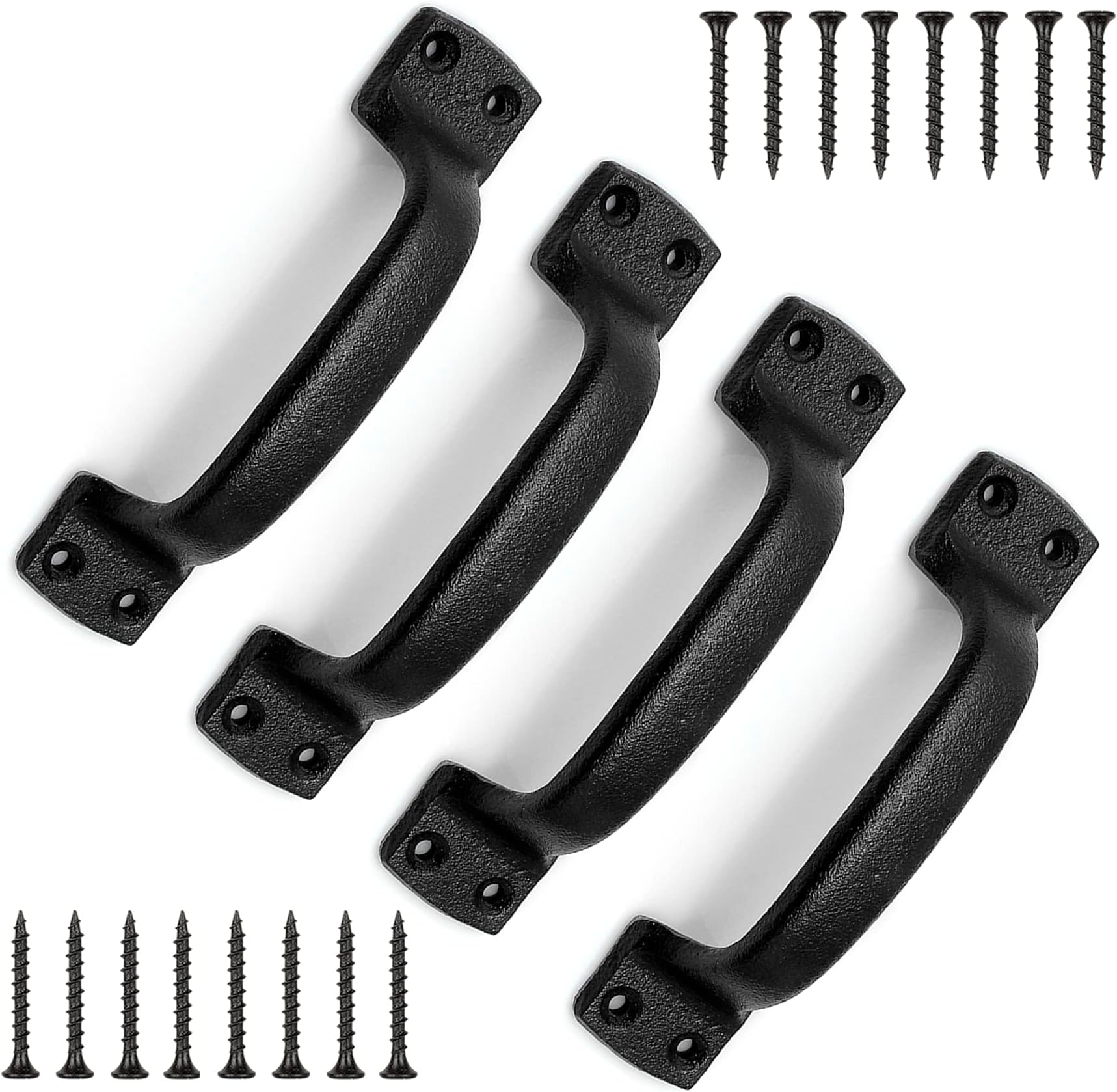 Livfodrm Barn Door Handles Black Cast Iron Gate Handle, 7 Inch Rustic Solid Heavy Duty Fence Gate Pull Grab Handle 4PCS