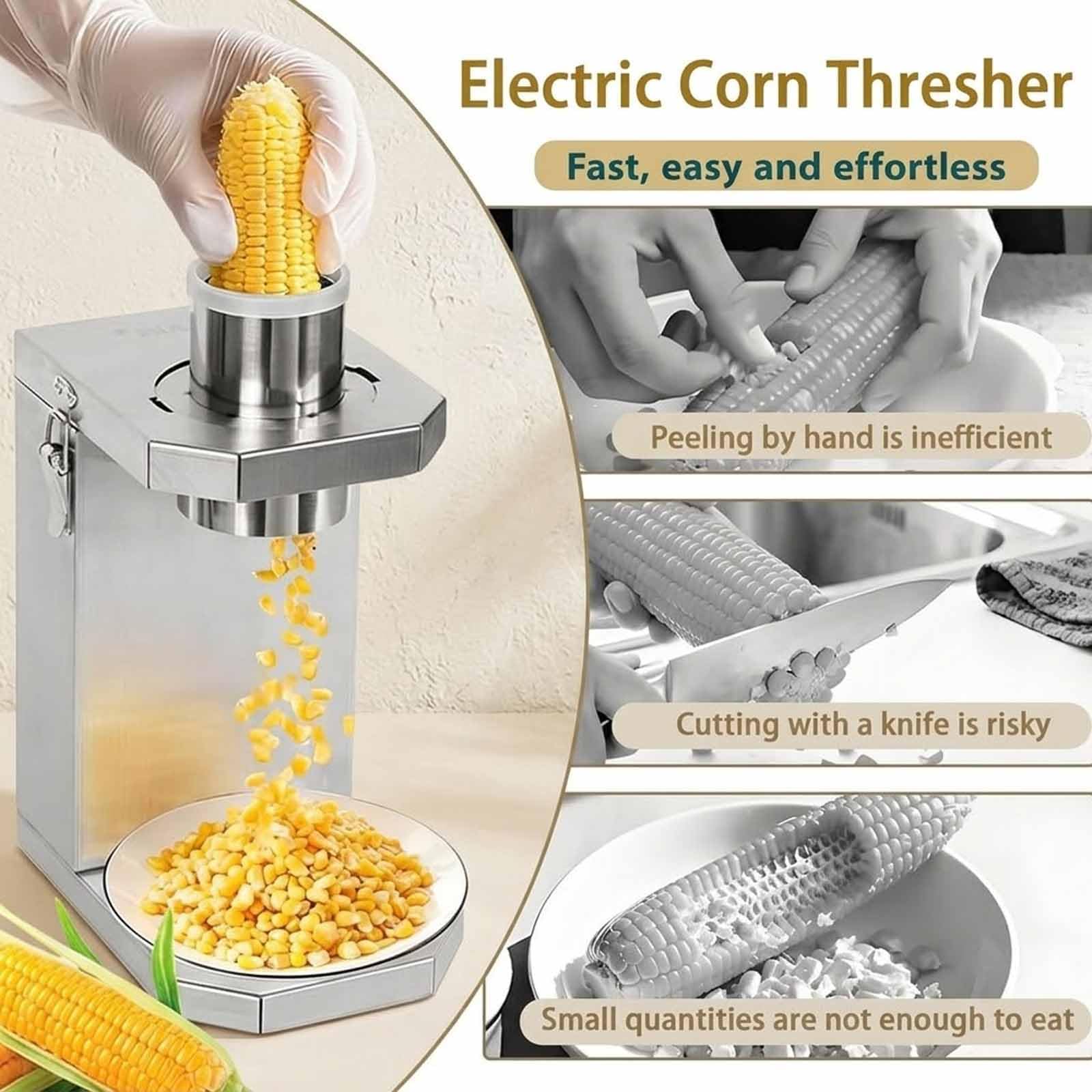 Éplucheur de maïs électrique, batteuse commerciale avec lame remplaçable, granulation automatique rapide, lame dentelée pour une utilisation domestique et agricole