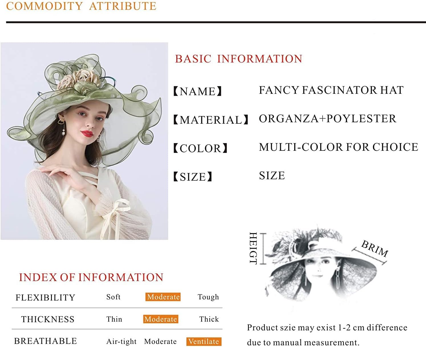 Women's Kentucky Derby Church Dress Hat Wide Brim Leaf Flower Bridal Shower Hat - Image 4