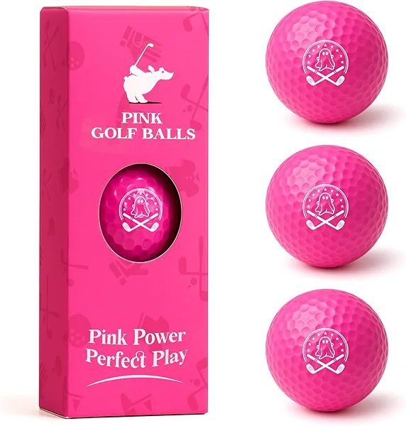 Ghost Pink Funny Golf Balls for Women – Shocked Emoji Face, High-Visibility Pink, Sleeve of 3 Novelty Practice Balls, Cute Golf Gift for Her, Ladies & Girls