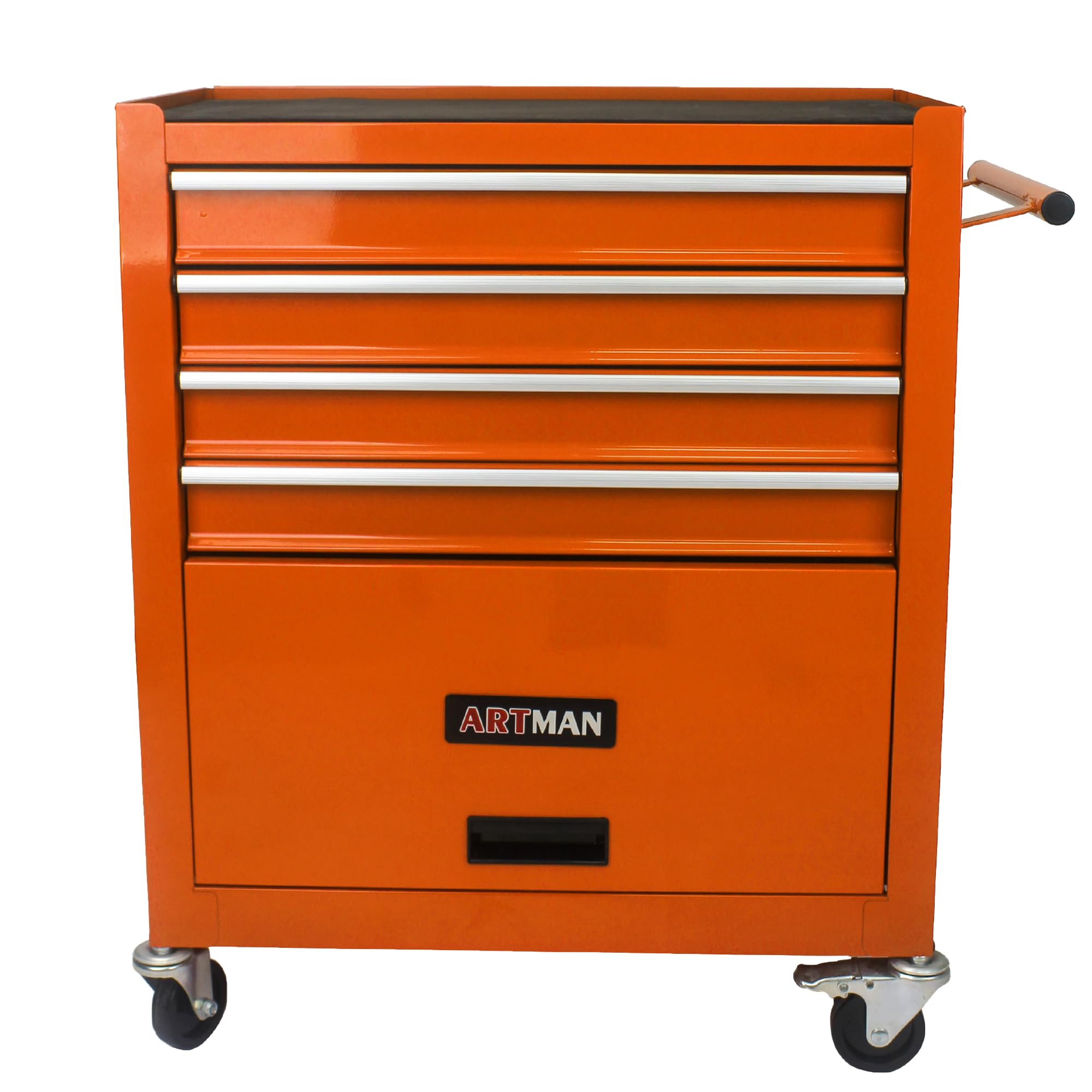 Campfun Tool Cart 4-Drawer, Metal Tool Storage Organizer Cabinet with Interlock System and Wheels, Multifunctional Mechanic Tool Chest for Garage, Warehouse, Workshop Repair Shop, Orange