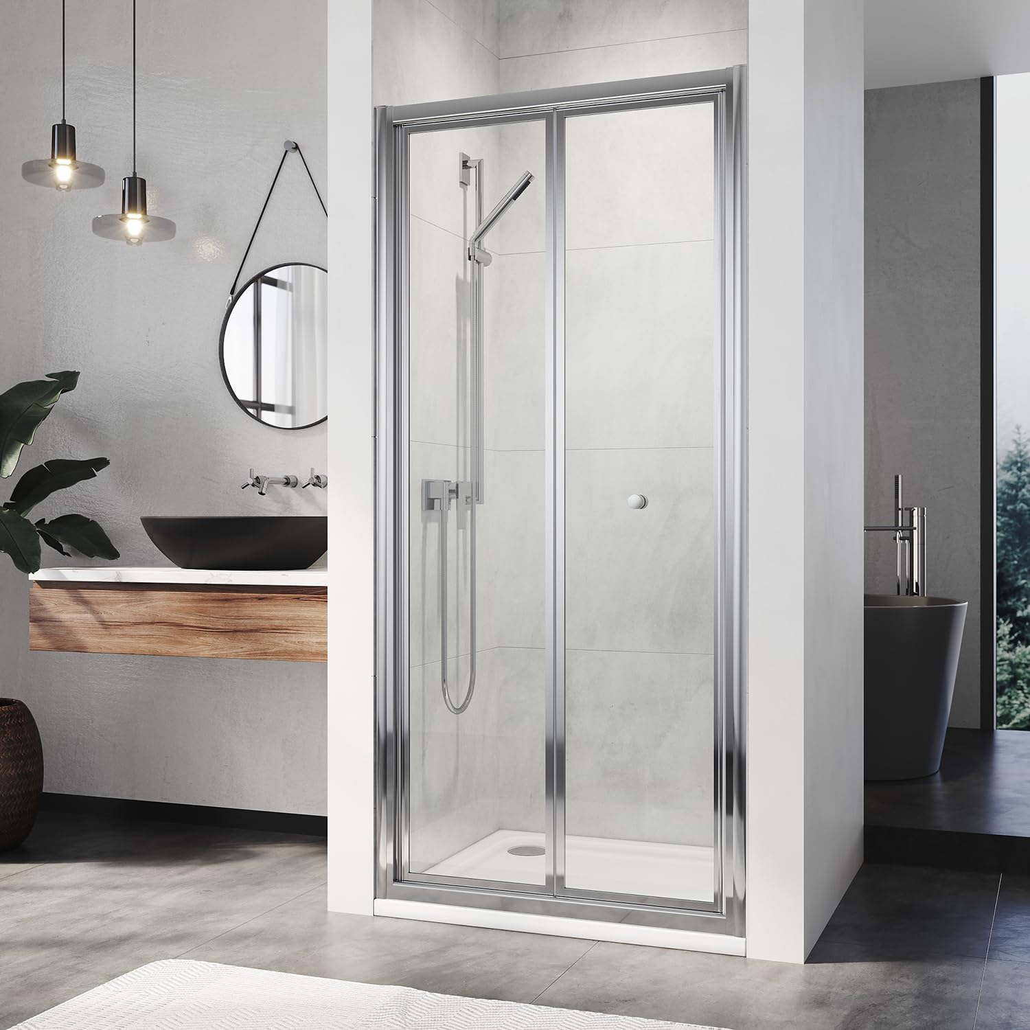 ELEGANT 860mm Bifold Shower Door Sliding Shower Enclosure Reversible Folding Shower Cubicle Door