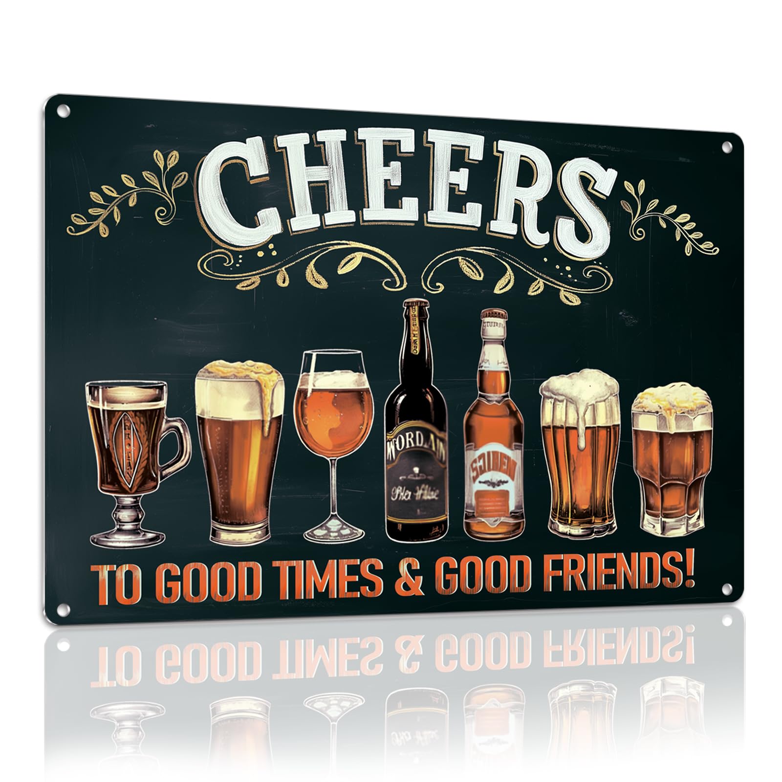 DAGUIBar Signs - 12 × 8 Inch Tin Signage with "CHEERS - TO GOOD TIMES & GOOD FRIENDS" - Vintage Metal Signs for Bar Home Man Cave Garage Décor, Waterproof, UV-Protected, Durable Ink, Wall Mount