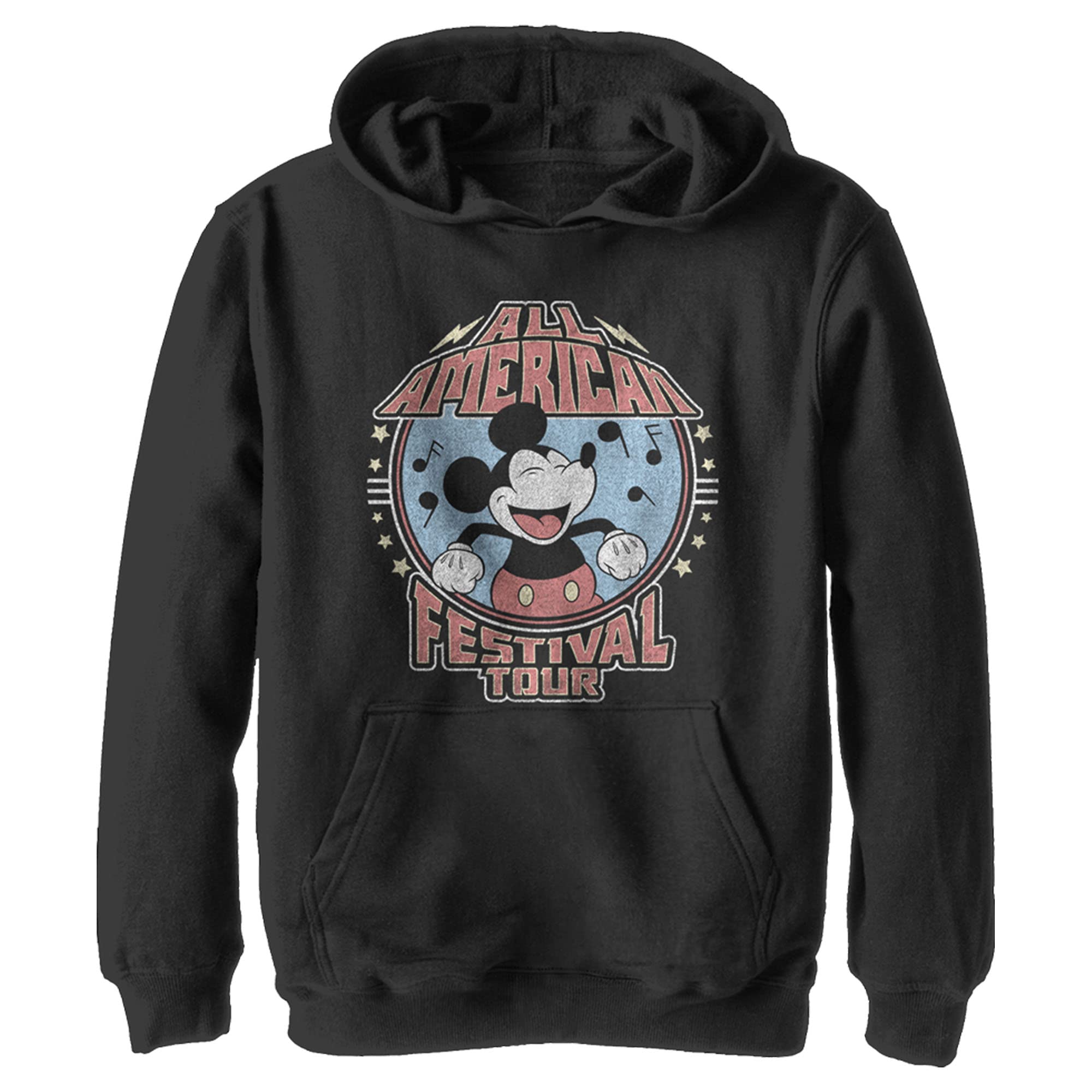 Disney Characters Mickey American Tour Boy's Hooded Jersey de Forro Polar, Negro, Talla S, Negro, S
