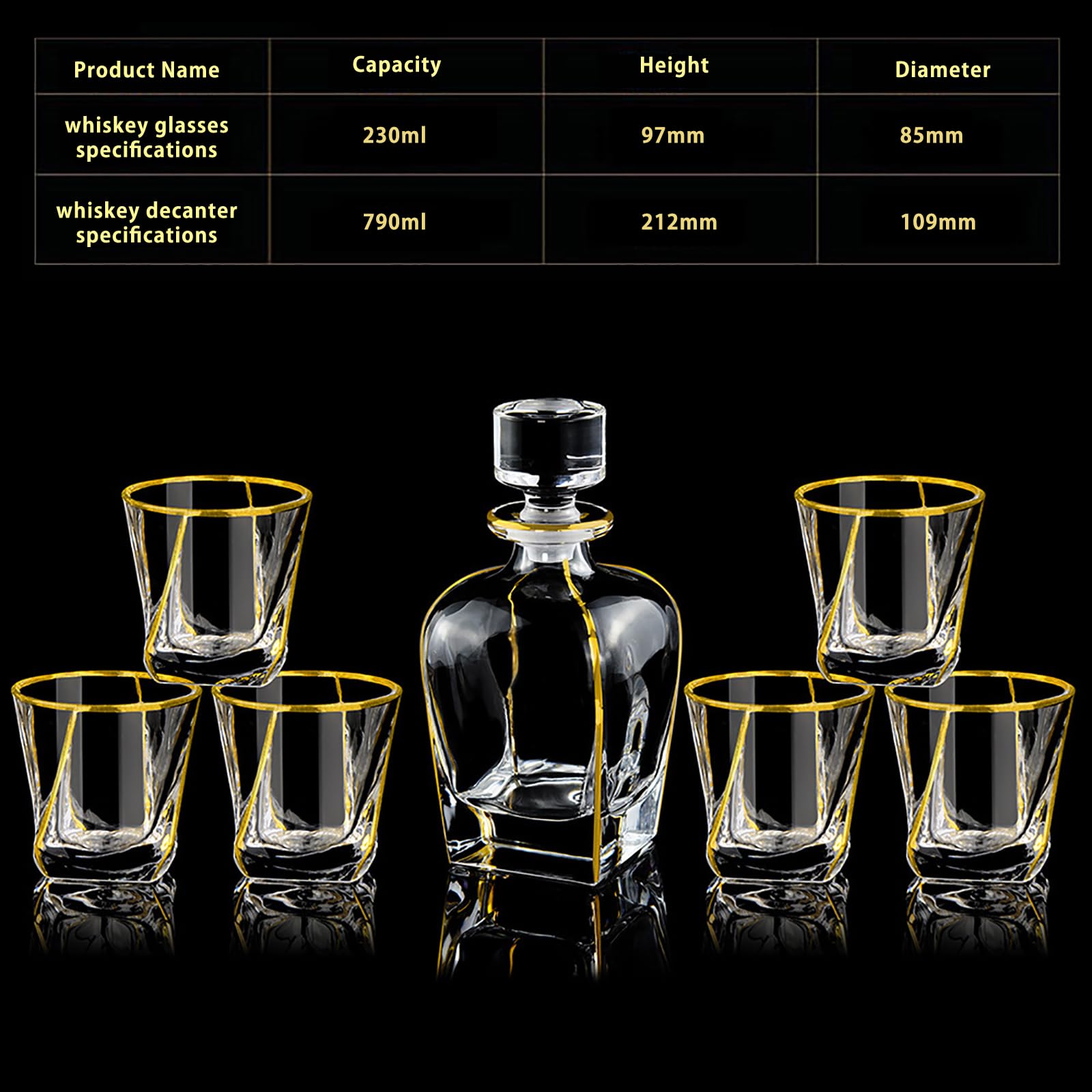 Whiskey Decanter Set (26.7 Oz) with 6 Fashioned Glasses (7.78 Oz), Whiskey Decanter Sets for Men, Bourbon, Cognac, Scotch, Custom Engraved Gifts for Men, Gifts for Men Husband