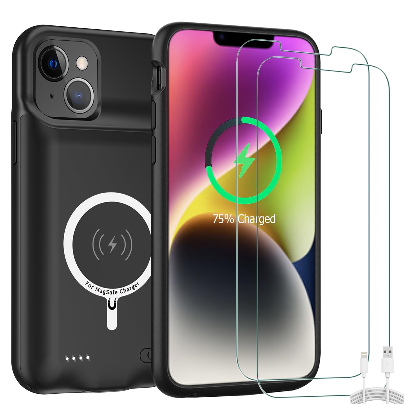 Battery Case for iPhone 14 Plus, Upgraded 10800mAh High-Capacity Protective Rechargeable Extended Charger Cover Compatible with iPhone 14 Plus (6.7 inch) Wireless Charging Case Support Carplay - Black