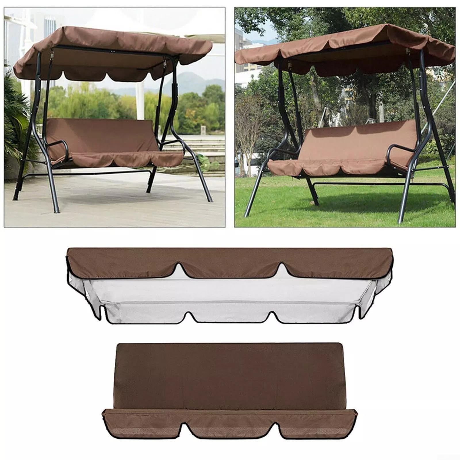 Set di baldacchino di ricambio per dondolo da giardino grigio a 3 posti, realizzato in tessuto Oxford 210D rivestito in argento, impermeabile, resistente al sole e alla polvere, per copertura
