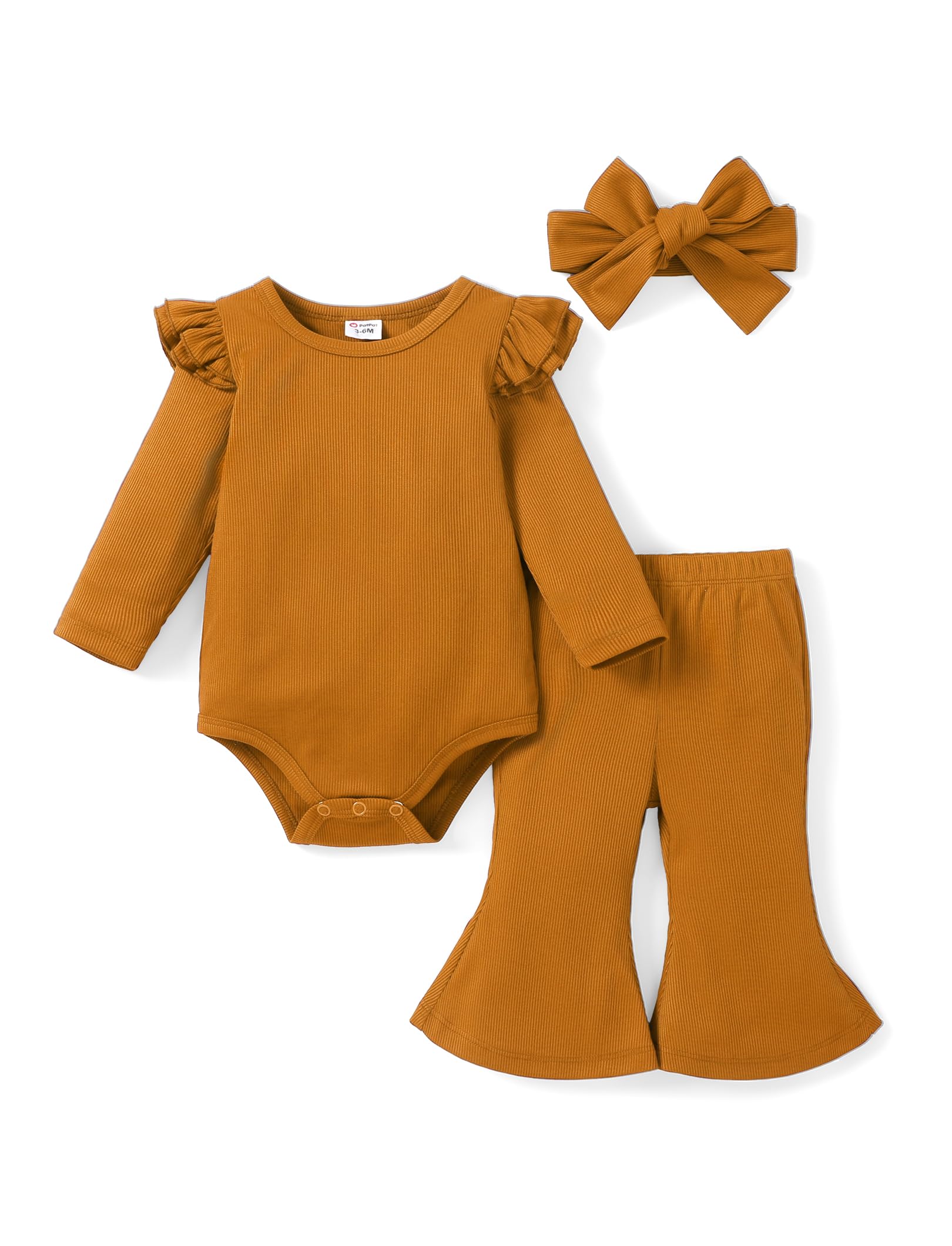 PATPAT Vestiti Neonato Femmina - Body Manica Lunga Neonato + Pantaloni Svasati + Fascia per Capelli, Body Neonata, Tuta Bambino, Regalo per Neonata Femmina, Neonata Femmina 0-18 mesi