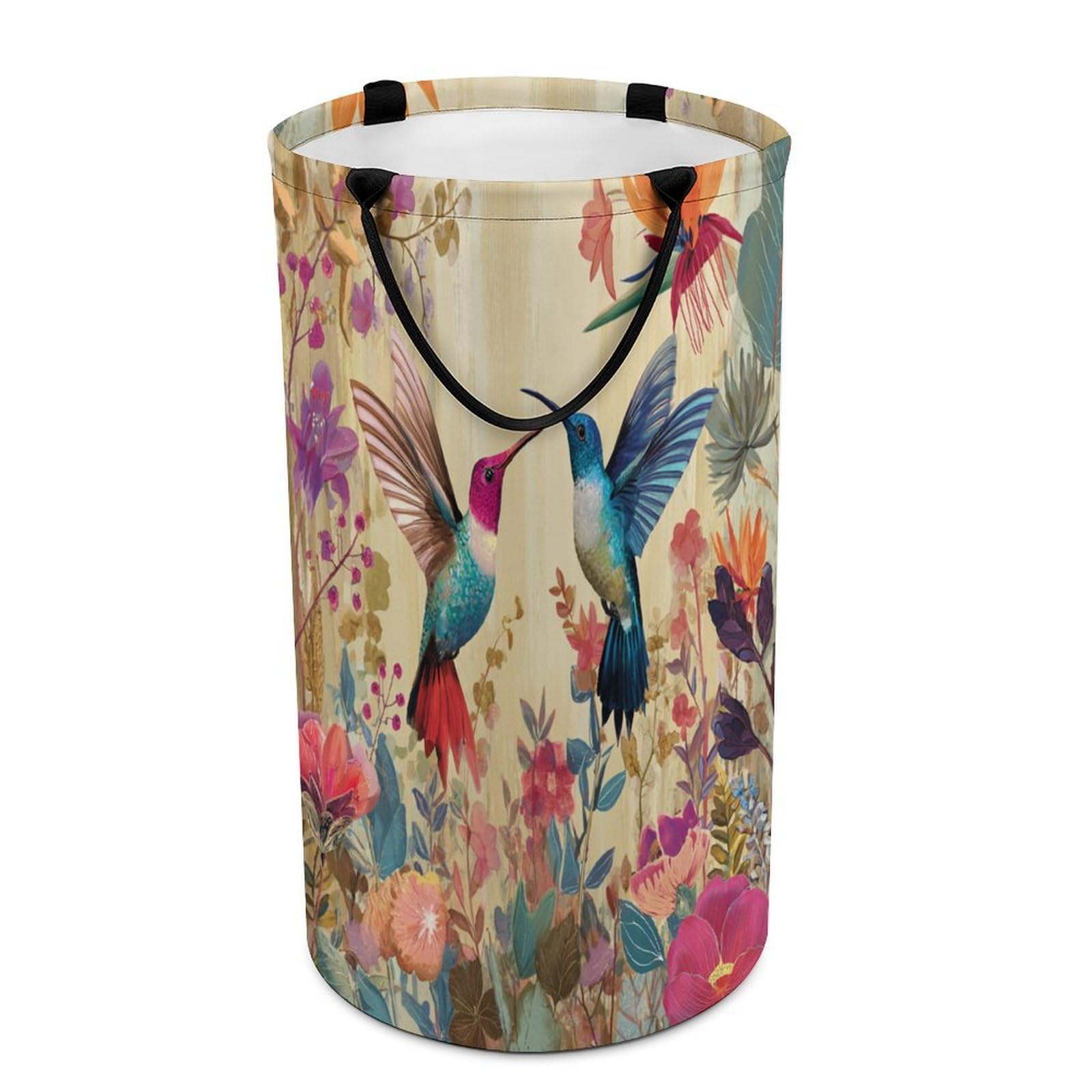 LUYYSKY Beautiful Rustic Hummingbirds Collapsible Dirty Clothes Basket, Vintage Spring Garden Botanical Flowers Birds Hummingbirds Portable Clothes Storage Basket