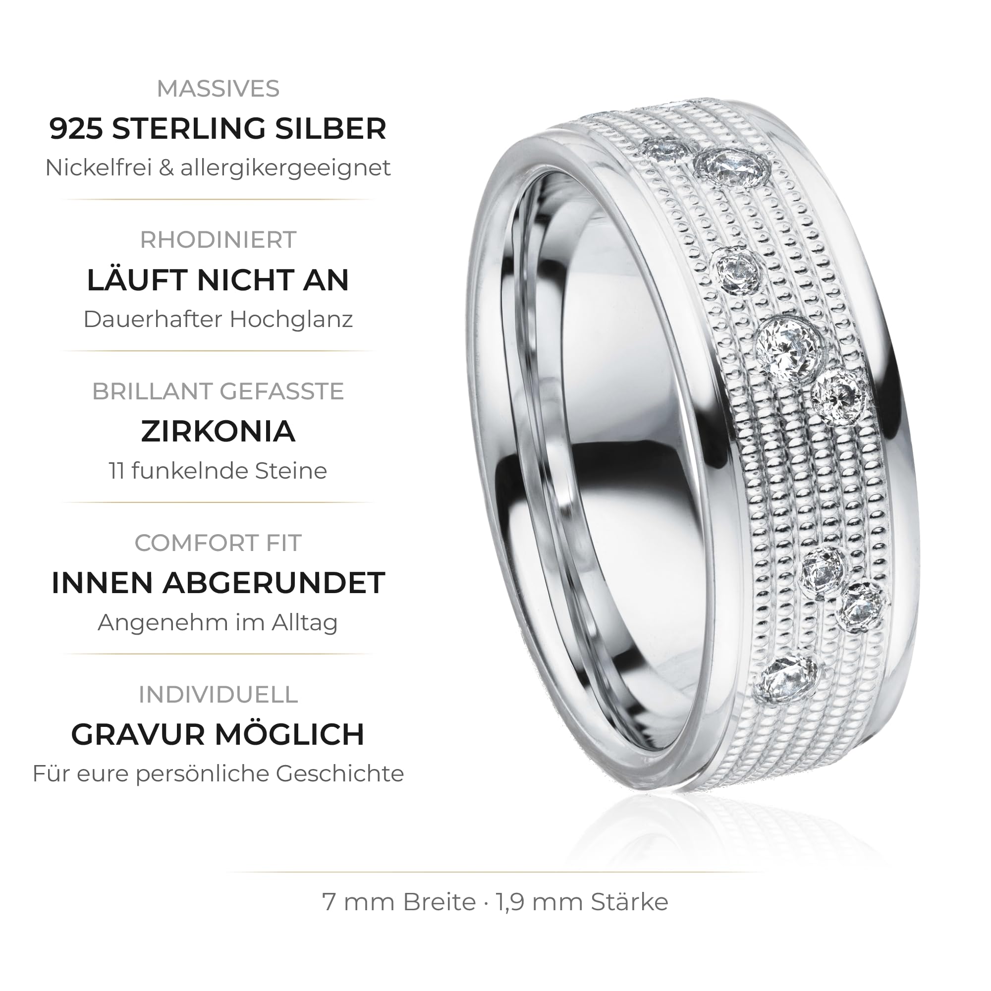 Kolibri Rings Damenring 11 Zirkonia Steine Sterling Silber 925 Ehering Verlobungsring Partnerring Freundschaftsring Ring - Gratis Gravur und Etui