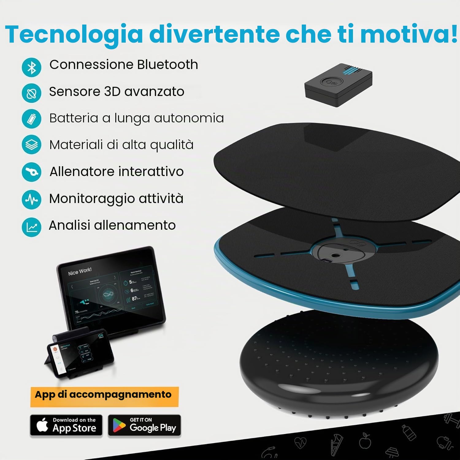 GoBalance Board – Balance Board abilitata per App. Sensore Bluetooth intelligente, 12 giochi interattivi gratuiti - Allenamento divertente, equilibrio e allenamento in palestra a casa! Aumenta la