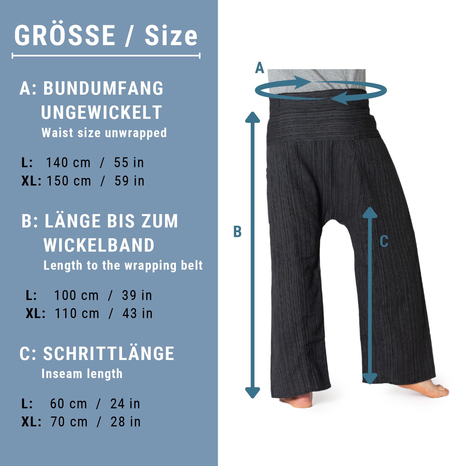 PANASIAM Pantalones de Pescador tailandeses 'Lini' | Pantalones envolventes 100% algodón | para Hombres y Mujeres | agradablemente Suave y Muy cómodo | Thai Fisherman Pants