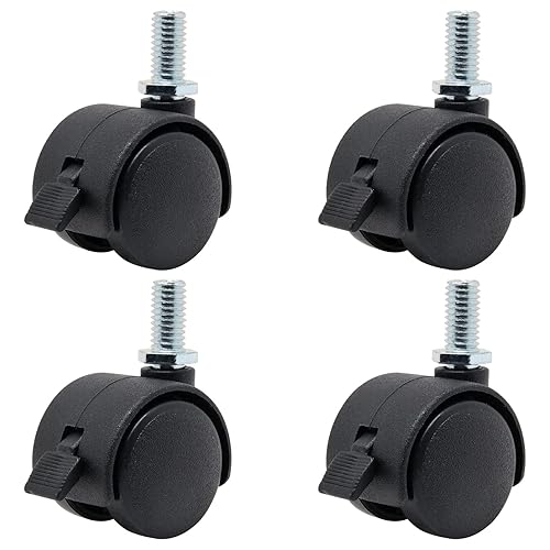 Miniatura 12 de Juego de 4 ruedas de plástico, ruedas giratorias M6 de grano recto de 1 pulgada, ruedas giratorias de nailon negro de repuesto para muebles, silla