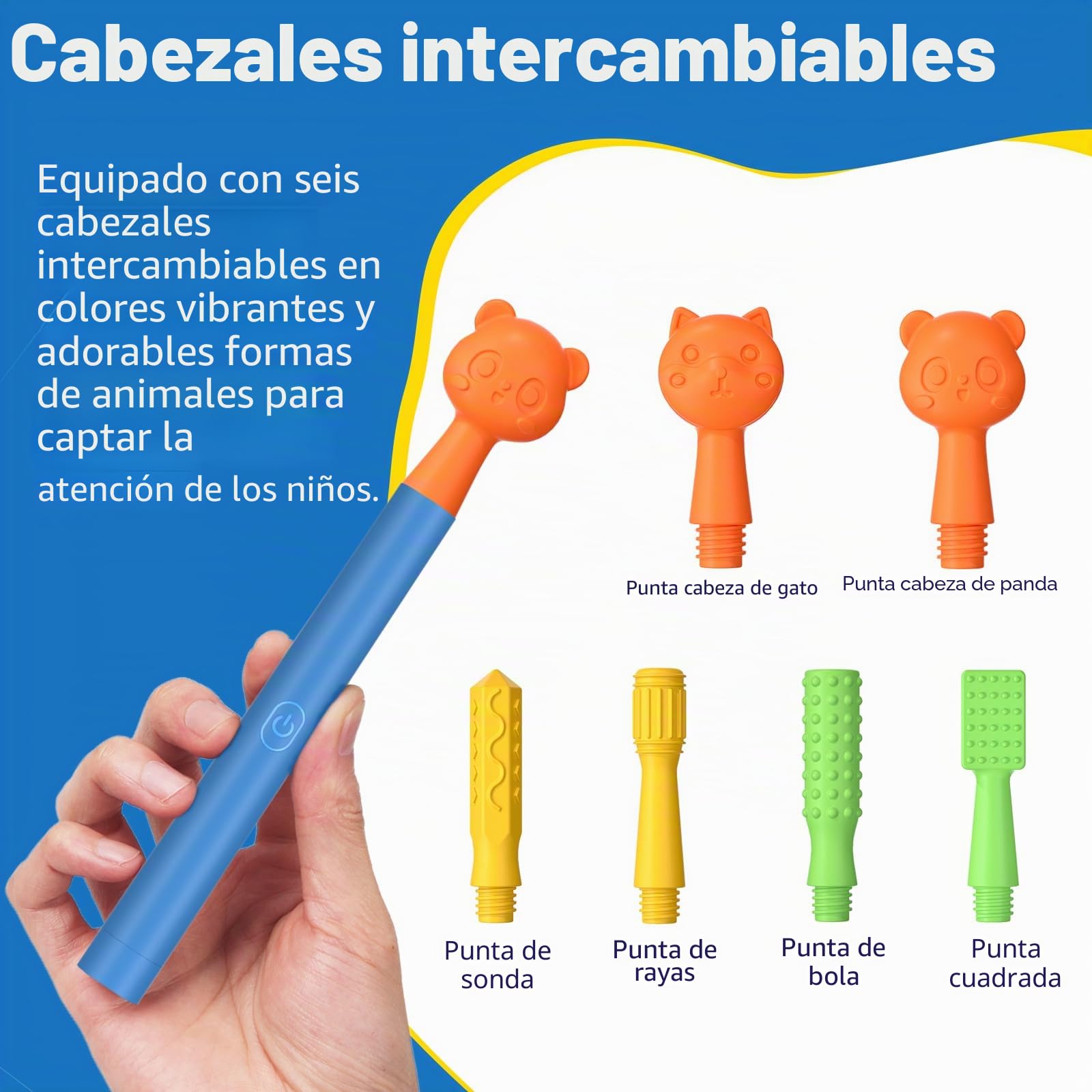 Kit de estimulación sensorial oral con 6 cabezales texturizados suaves para terapia del habla y apoyo a la alimentación, fuerza muscular y mejora de la fonación, color azul