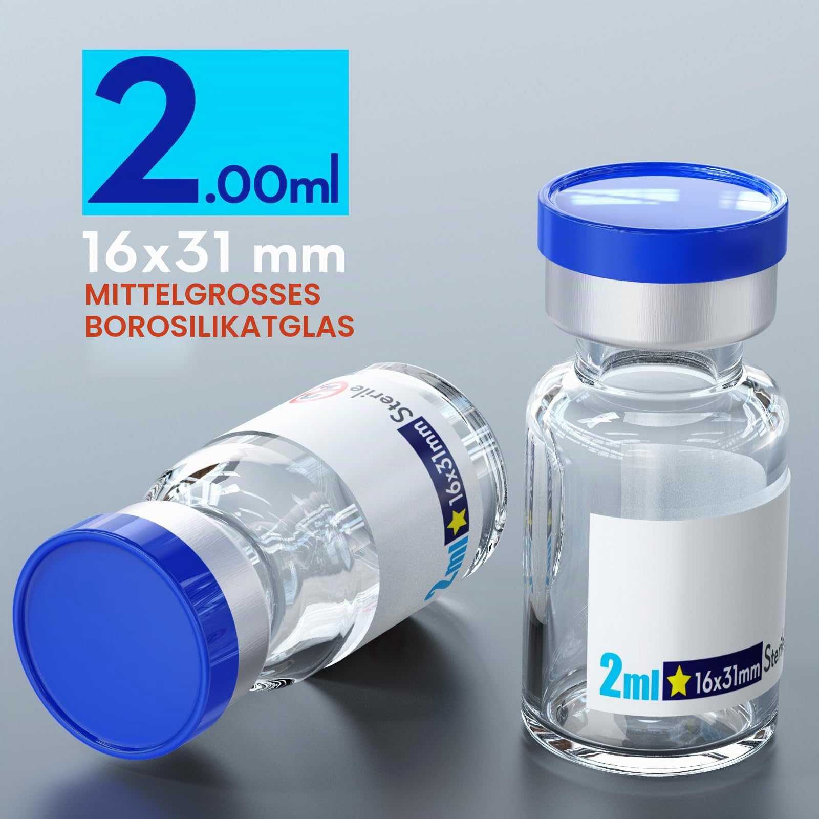 Ks-Tek Sterile leere Ampullen mit selbstheilendem Einspritzanschluss, mit Aluminium-Kunststoffkappe, steriles Paket (2 ml klar, 10)