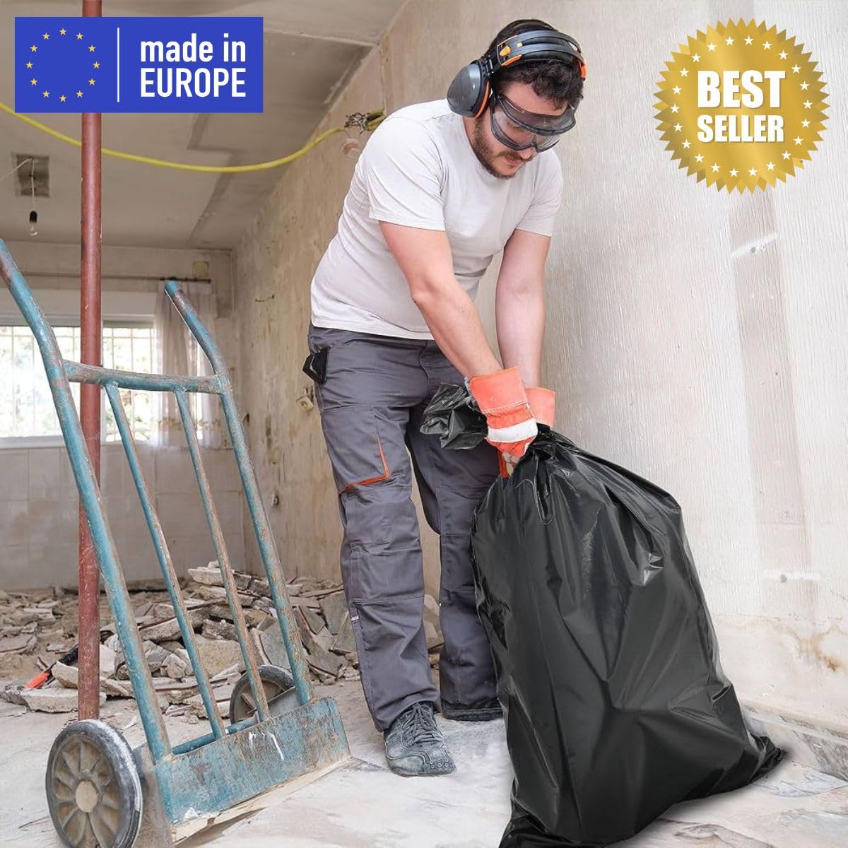 Sac Gravat Chantier 50 Litres - Ultra Résistant - ! 140 Microns ! - Carton de 100 - Anti Inondation - Jardinage - Déchets de Construction et Habitation