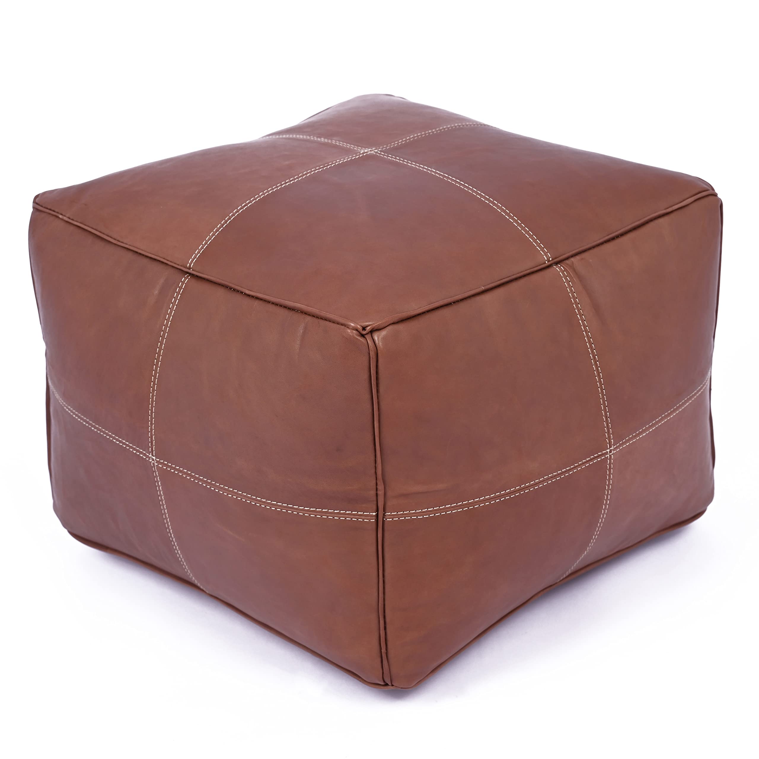 Marrakesh Gallery Moroccan Ottoman - Square Leather Pouf Cover, Coffee Table Ottoman for Living Room, Bedroom