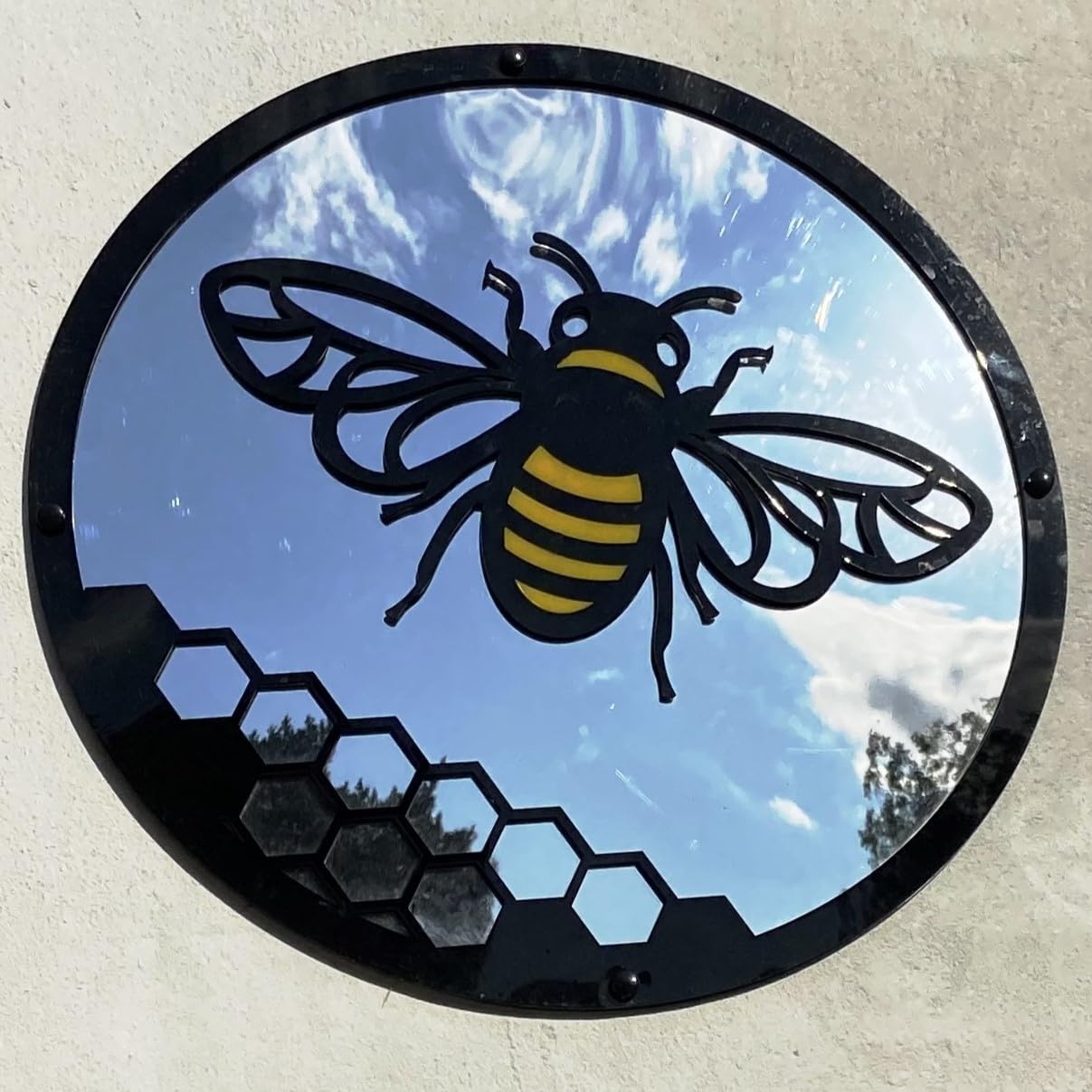 Sun Catcher Garden Decor Yellow Bee Round Garden Mirror 33cm / 13 inch Weather Resistant Acrylic Fixings Included Gift