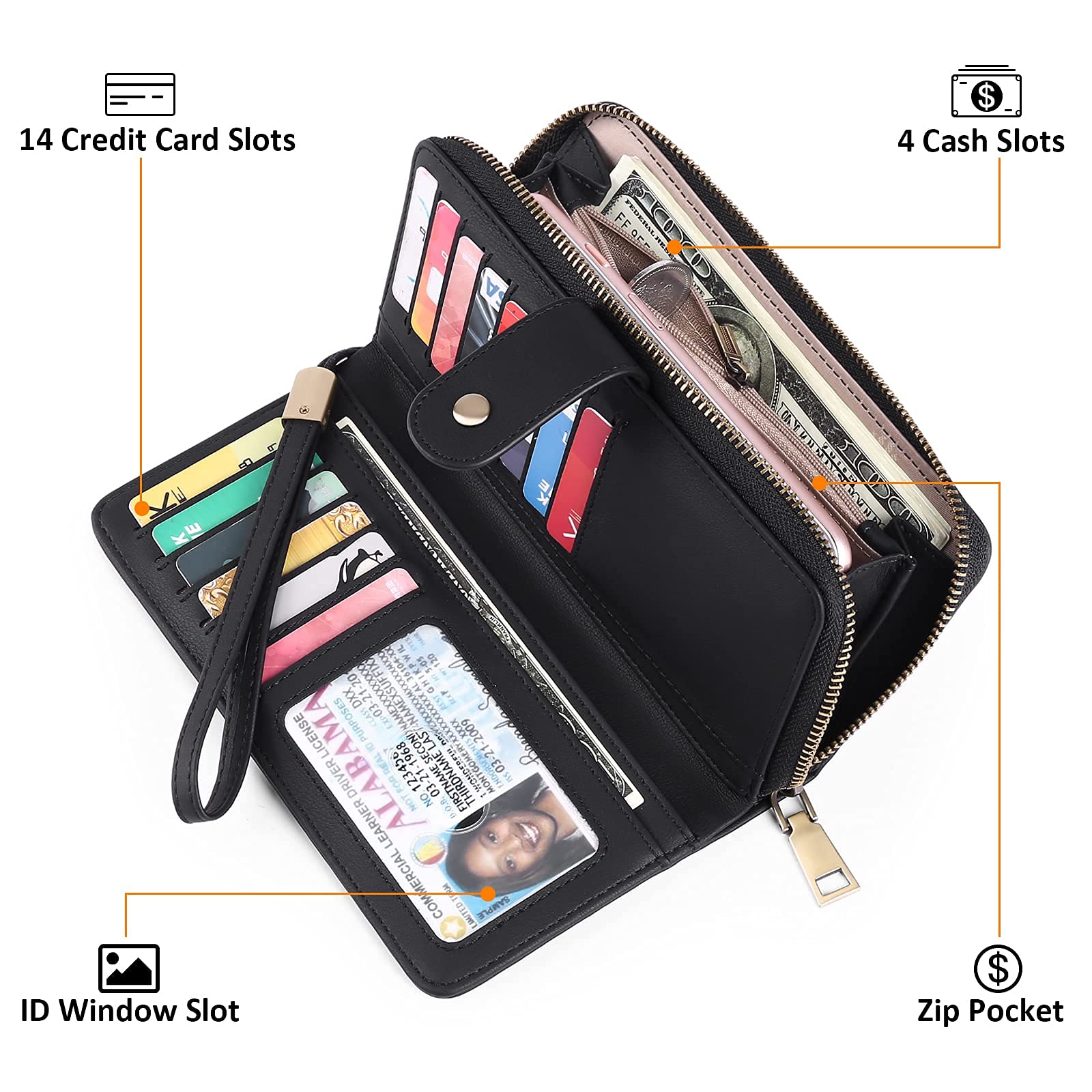 GAEKEAO Portefeuille Femme Cuir Synthétique, Grande capacité Porte Monnaie avec RFID Blocage, Porte-chéquiers Porte-Cartes pour 14 Cartes