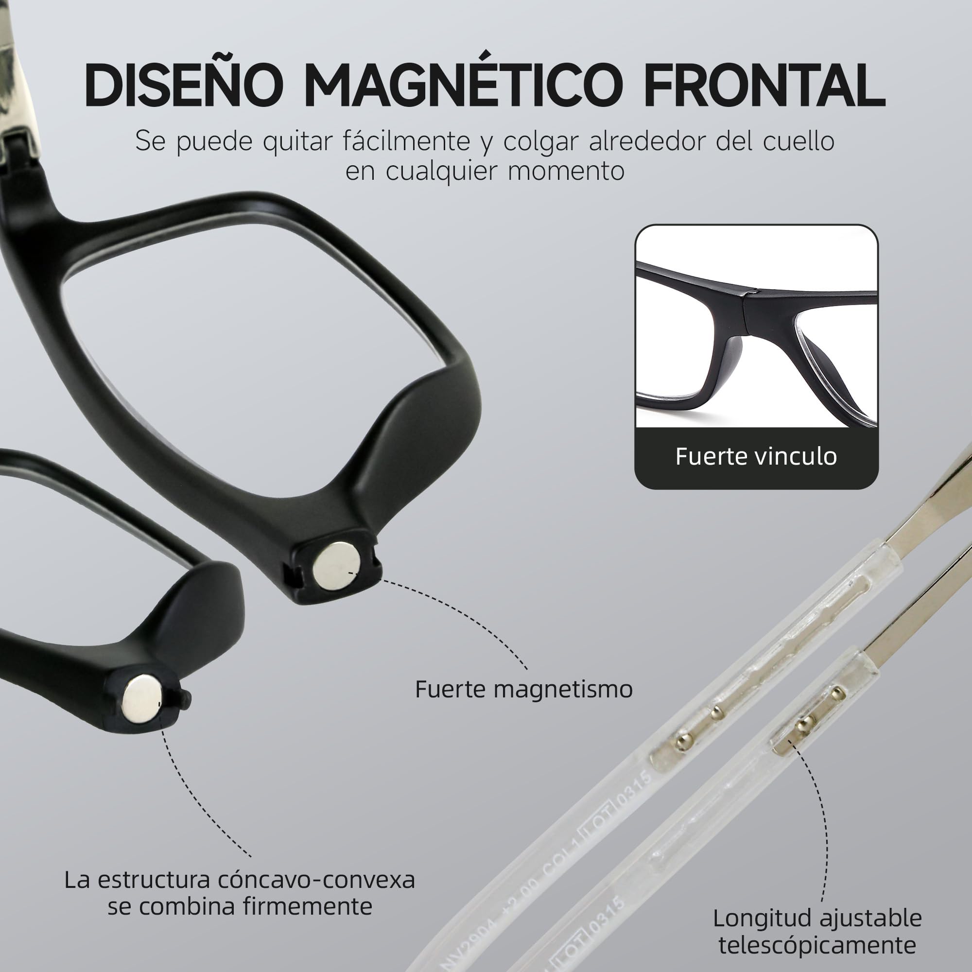 NEW VISION Gafas Presbicia Hombre, Gafas de Presbicia Cierre Imán, Longitud Ajustable, Gafas De Lectura para Hombre y Mujer, NV2904