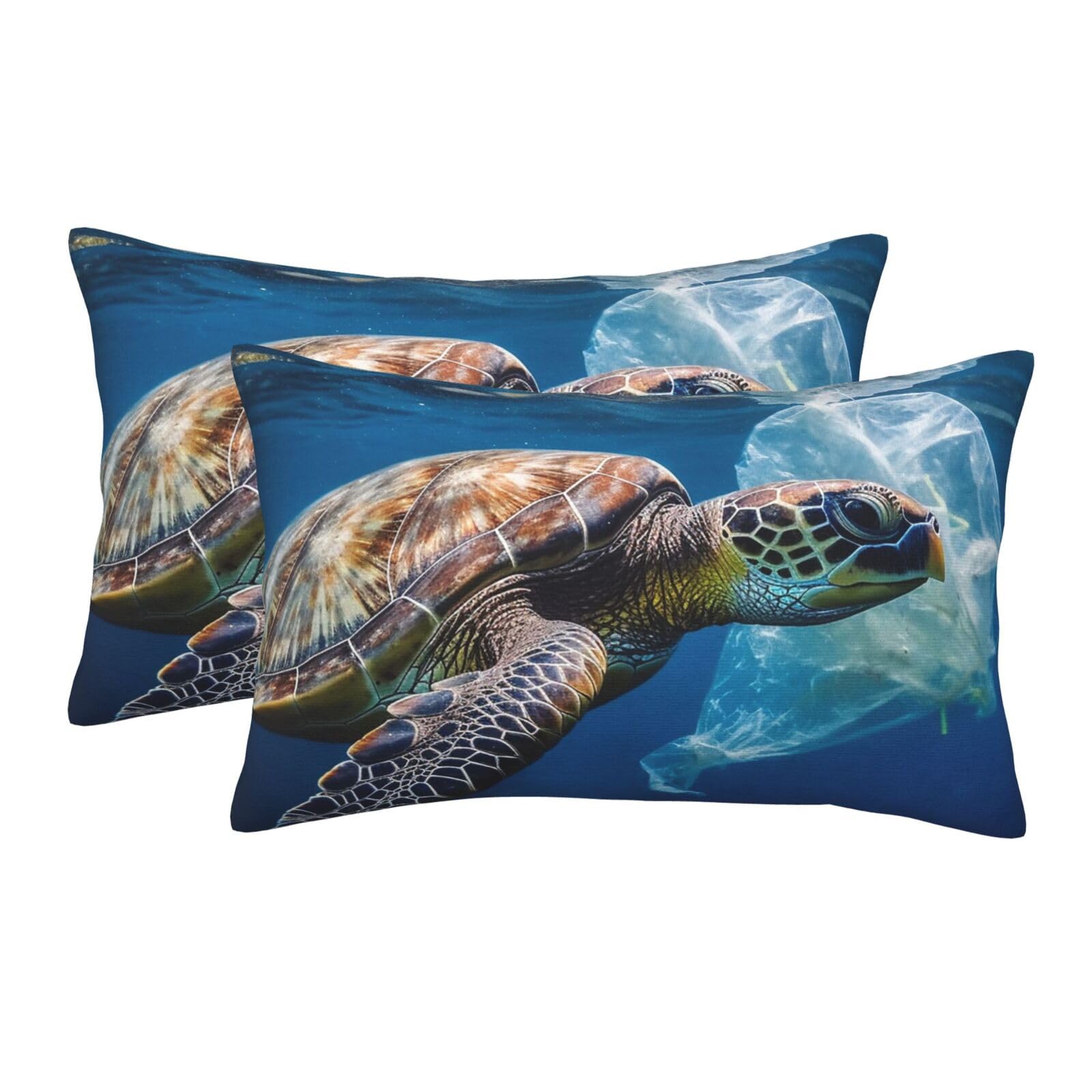 2 Pack Standard Size Pillow Cases for Hair and Skin Soft Breathable Pillow Case Covers with Hidden Zipper Sea Turtle and Plastic Pillowcase 16"x24" Pillow Cover for Sleeping Gift