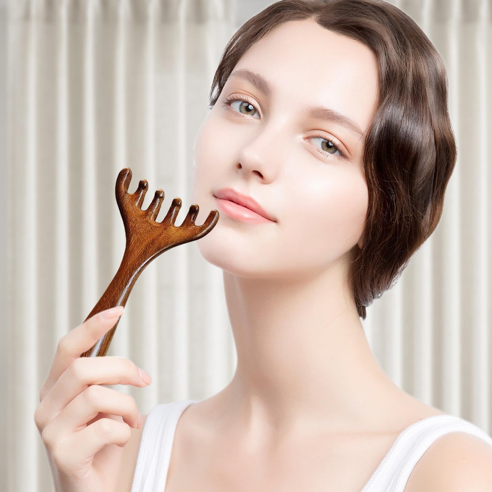 LUOLINGONGJUE® Sandalwood Wooden Massage Comb | Wooden Nose Scraper Lightweight Hair Comb Smooth Anti Static Grooming Tool | Brown 3 | Pack Of 2 4