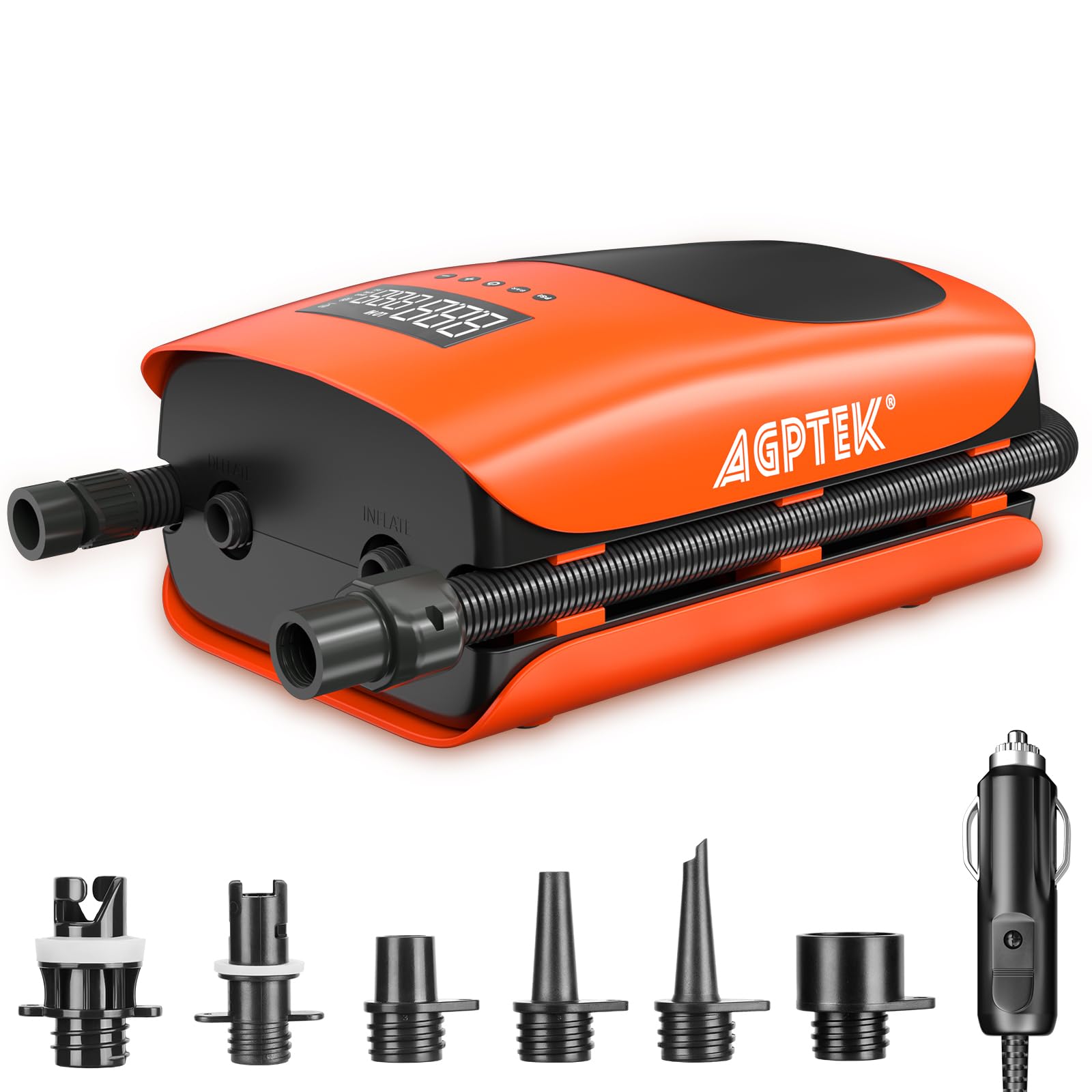 AGPTEK 22PSI ad alta pressione Paddle Board Pump Quick Portable SUP Air Pump, funzione di gonfiaggio e sgonfiaggio Auto-Off &12V DC Connettore auto Dual Stage per gonfiabili Stand up Paddle Boards