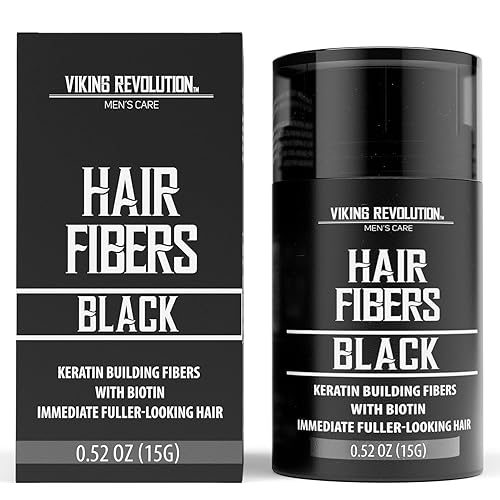 Viking Revolution Fibras de cabello negro para cabello adelgazante para hombres, fibra gruesa para cubrir puntos calvos, fibras de construcción del