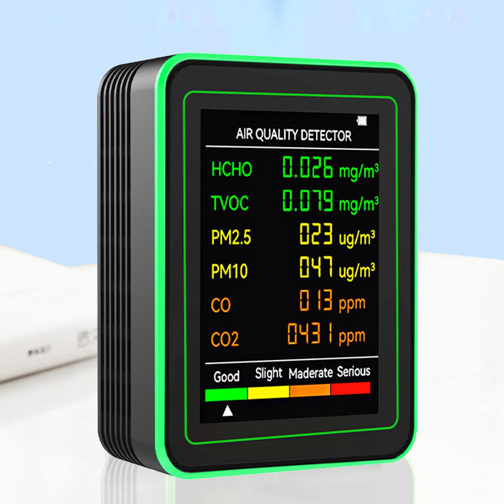 6 en 1 Monitor de Calidad del Aire Interior, Detector de Aire de Pantalla HD de 2.8 Pulgadas, CO2, TVOC, HCHO PM2.5 y PM10 Tester de Calidad del Aire, Carga de 1200 MAh Tipo C
