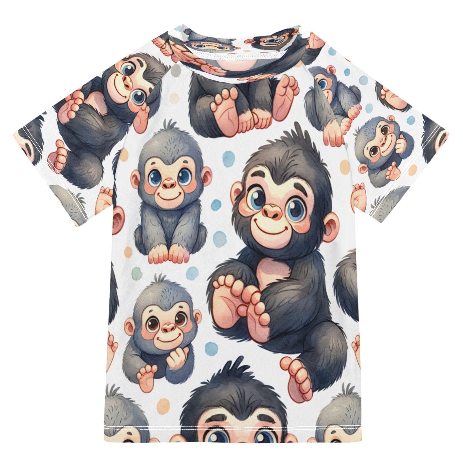 Toddler Boy Rash Guard Short Sleeve Swim Shirt Cartoon Gorilla Print Rashguard 3T Beach Shirts Quick Dry,12