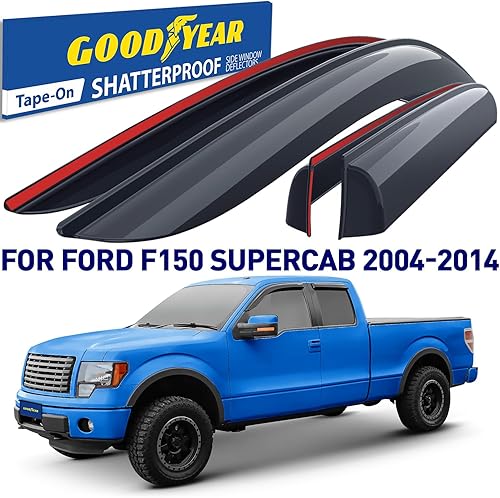 Miniatura 2 de Goodyear Deflectores de ventana lateral inastillables para camiones Ford F150 2004-2014 SuperCab, protectores de lluvia con cinta, viseras de