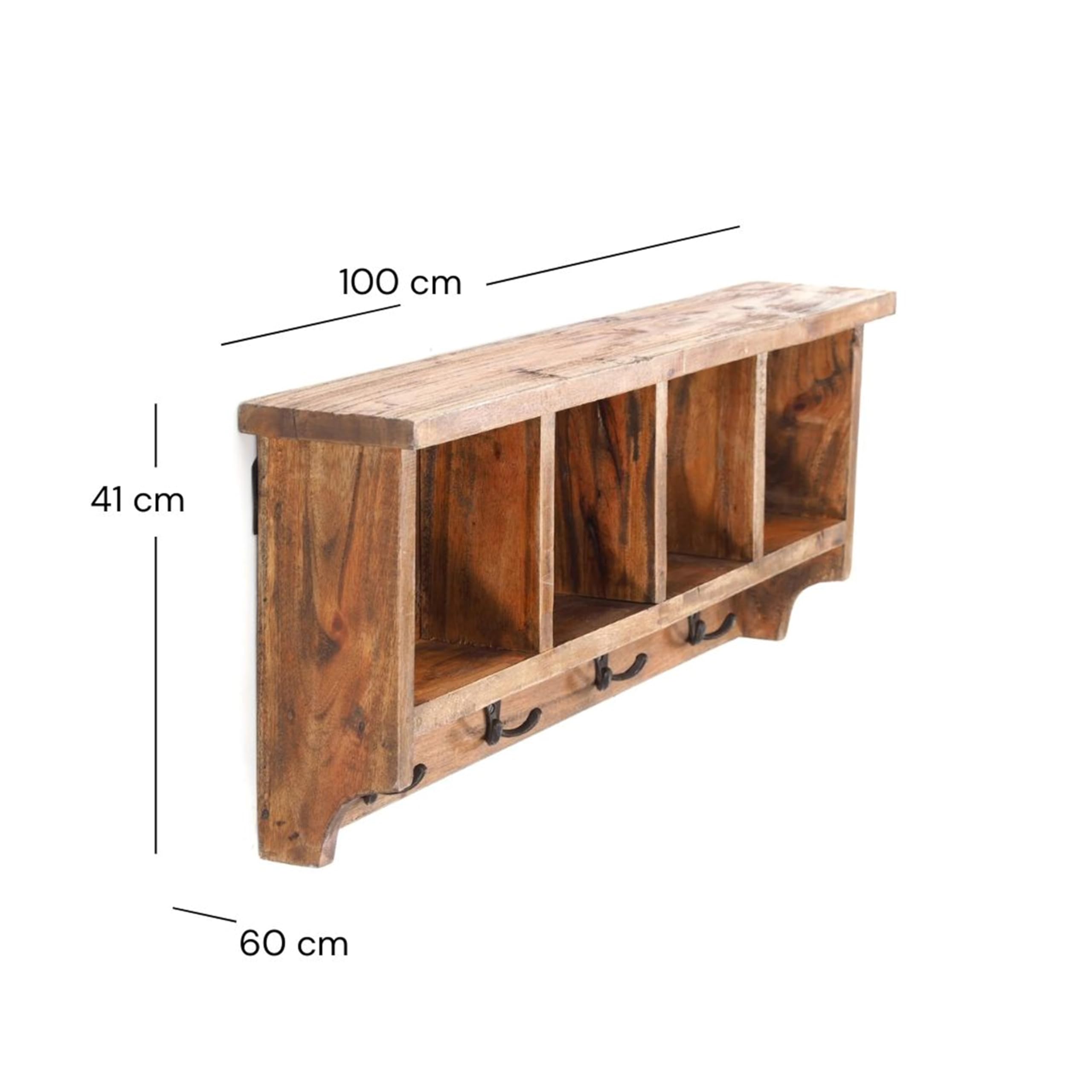 Appendiabiti da parete in legno riciclato Vintage 70, con mensola, 70 x 27 x 11 cm (L x A x P), stile rustico