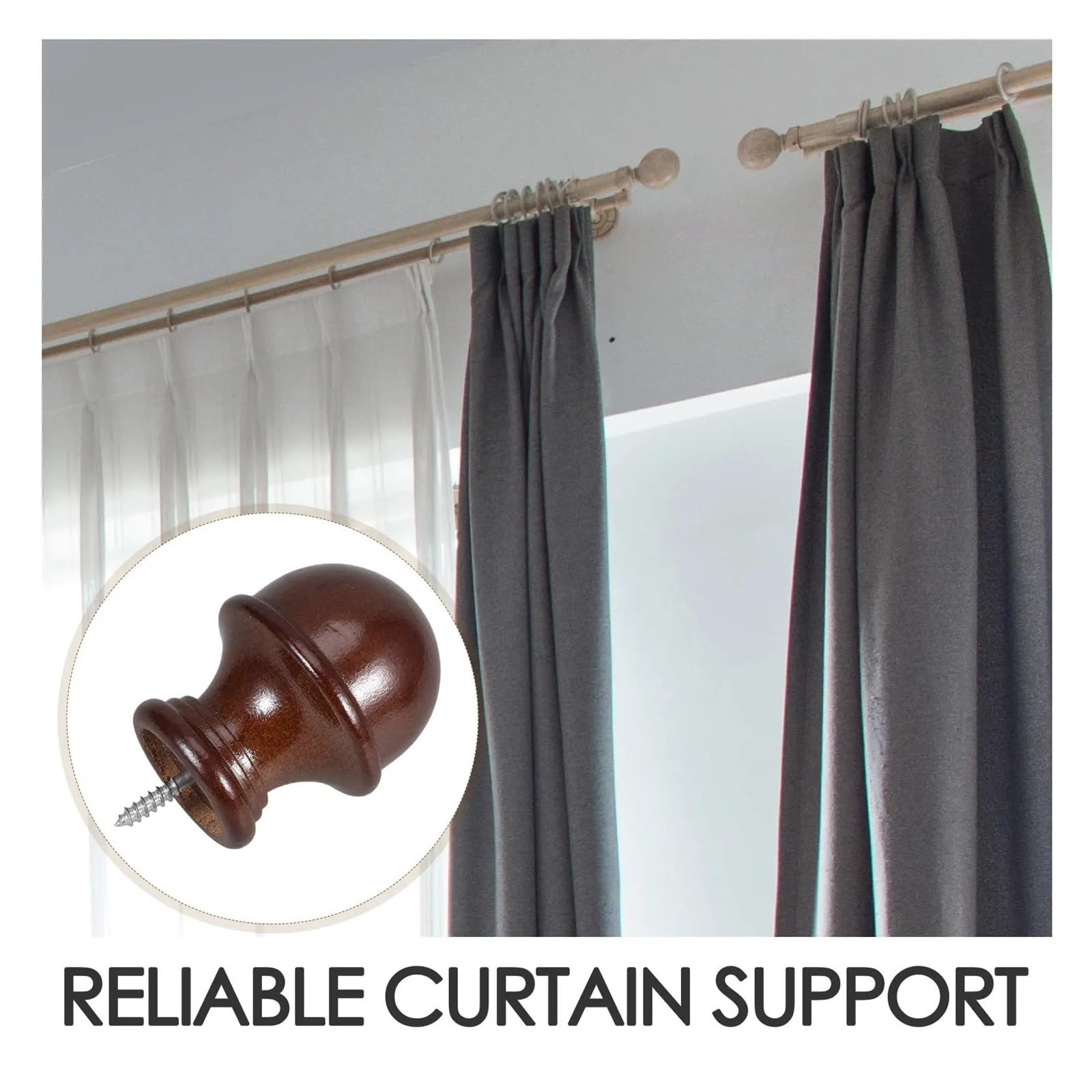 Lot de 4 embouts de tringle à rideaux ronds en bois - 29 mm - Accessoires de fenêtre - Marron café