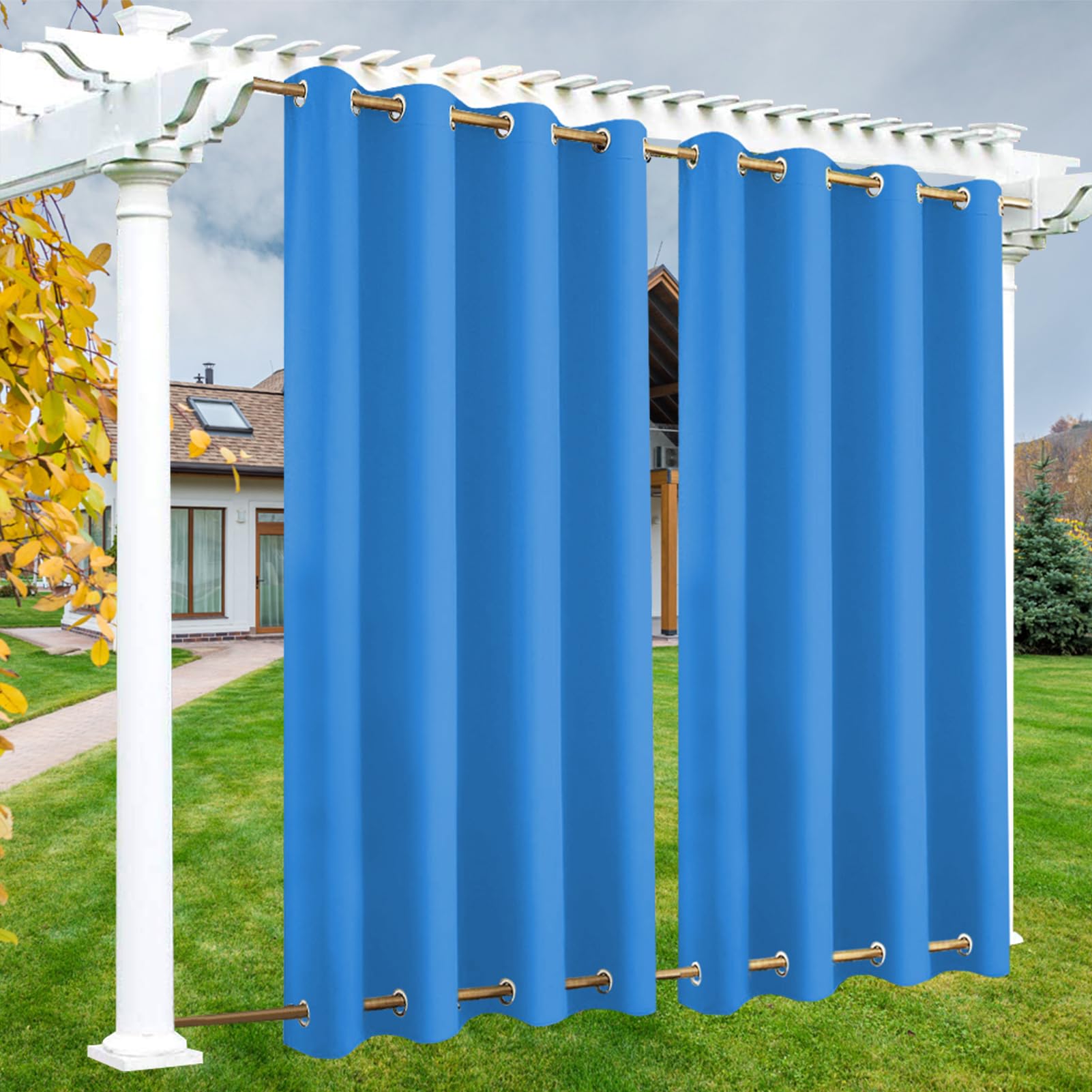 LSDINDF Outdoor Curtains Waterproof, 1 Panel Outdoor Curtain with Top & Bottom Grommets, Privacy and Sun Protection for Pergola, Gazebo, Patio, Porch and Poolside - W 108" x L 85"