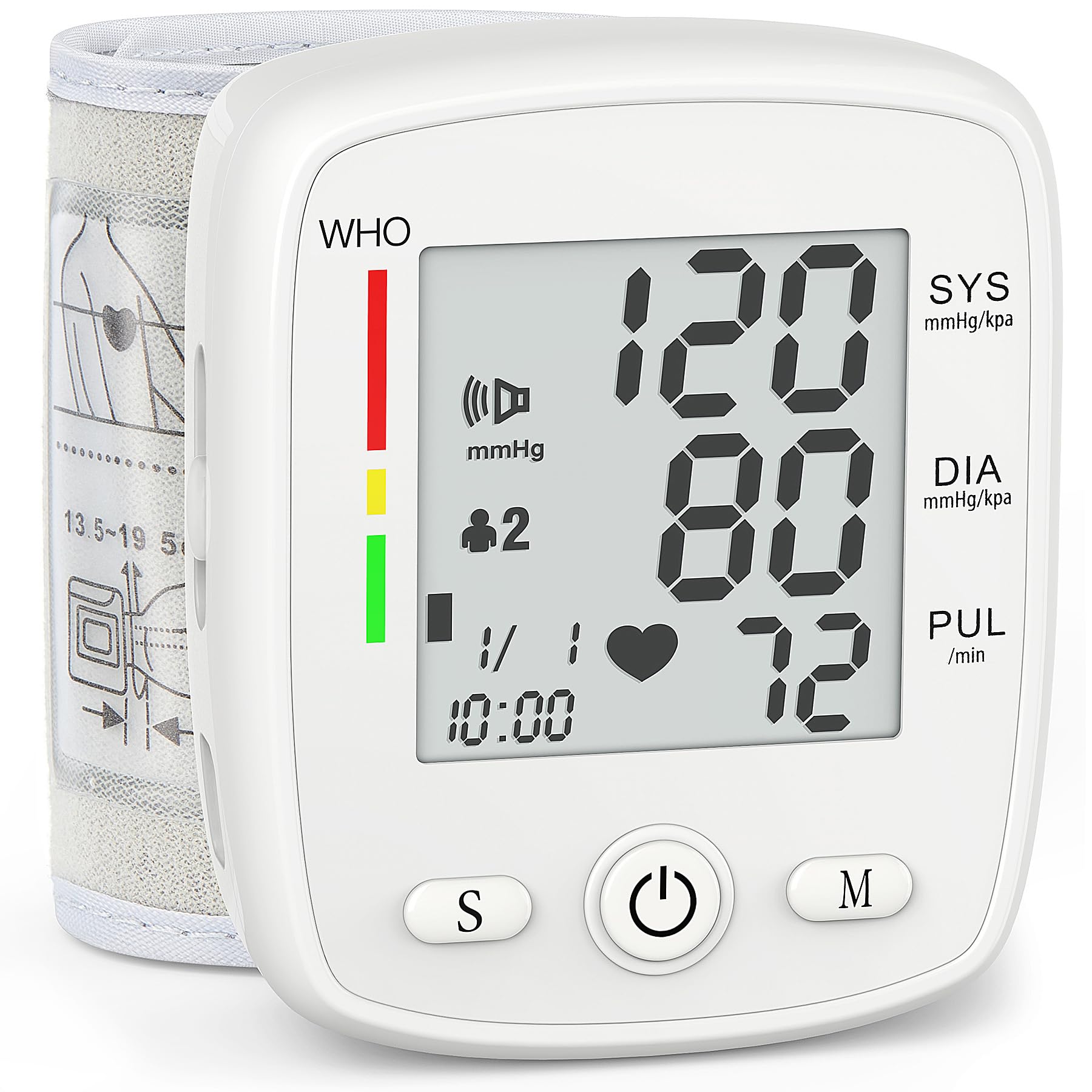 Blood Pressure Monitor Digital Wrist BP Machine Automatic BP Cuff with 2 Users 180 Memory Voice Large LCD Display Adjustable Cuff USB Charging Carrying Case