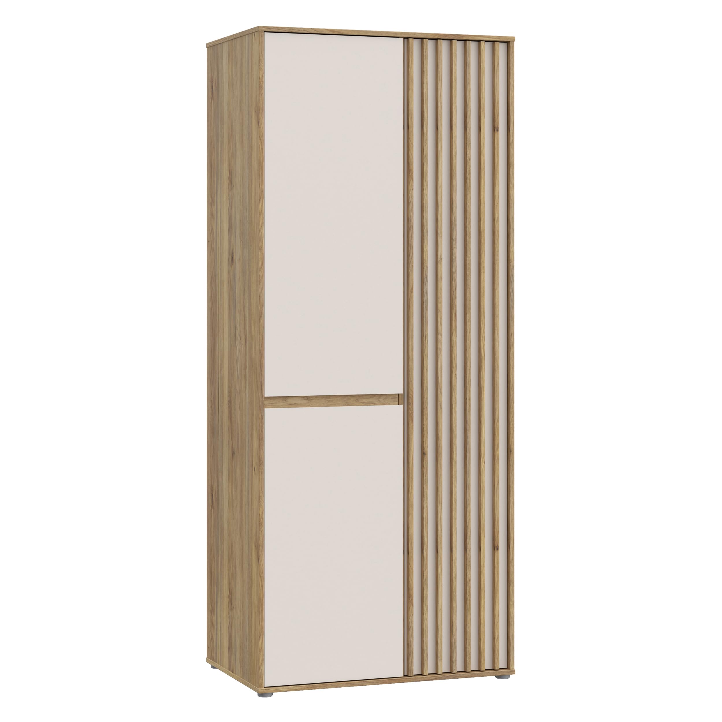 Forte ELISTON Kleiderschrank 80 90, moderner Kleiderschrank mit Lamellendesign, 2-türig, Holzwerkstoff, Schlafzimmer, Mauvella Eiche Holzdekor|Kashmir Beige, 84 cm breit x 200,1 cm hoch x 54 cm tief