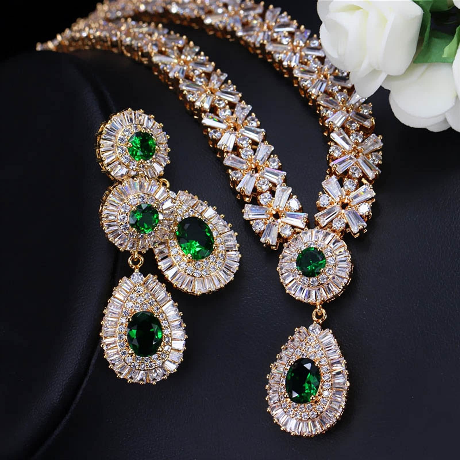 Joyería 6 Cuentas de Colores Grandes Rojo Verde Azul Zirconia cúbica Mujeres Conjuntos de joyería para Fiesta de Noche