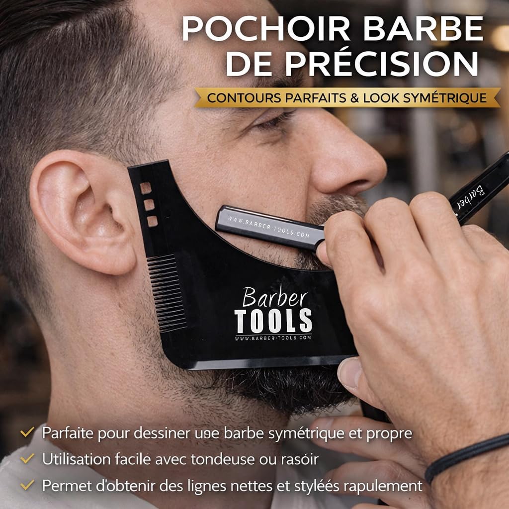 Kit da rasatura uomo - Rasoio per barba uomo/taglio a mano per barba - con 50 Lame Singole + Panno + Stick di allume + Custodia per la conservazione + Pettine guida per rasatura -NERO- BARBER TOOLS