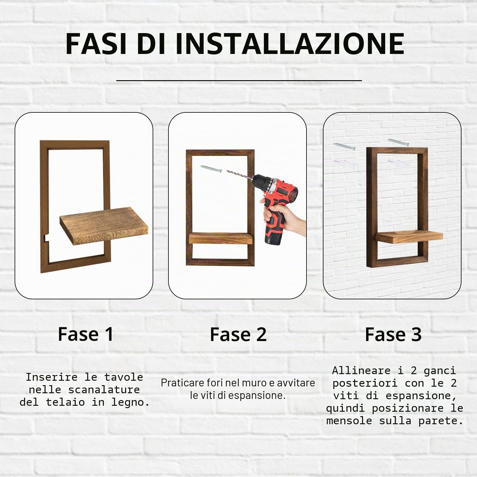 Set 2 Mensole da Muro, Mensole Sospese in Legno Mensola Sospesa da Parete Mensola Quadrata per Soggiorno Decorazione Della Parete per Soggiorno, Studio, Bagno, Cucina (Marrone)