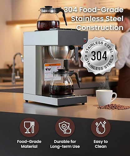Miniatura 4 de SYBO Cafetera comercial de 12 tazas, cafetera de acero inoxidable industrial con 2 calentadores