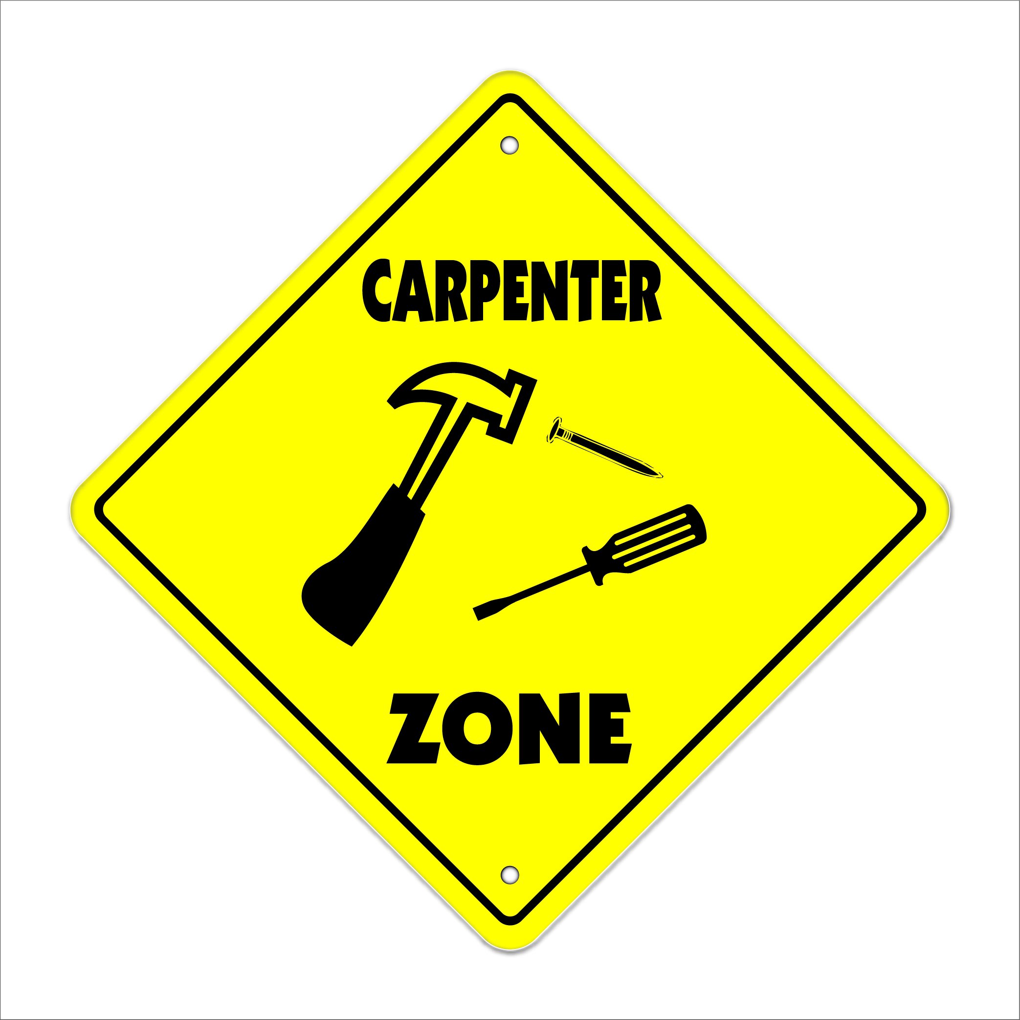 Carpenter Crossing Sign Zone Xing | Indoor/Outdoor | 20" Tall Plastic Sign hammer build house nails board wood