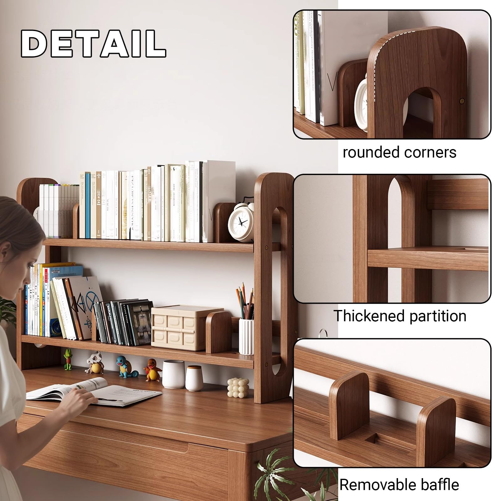 Scaffale Libreria Legno Regolabile,Dormitorio organizer per riporre oggetti Multistrato, Organizzatore Monitor,3 strati Scaffale Espositivo da Scrivania,Per Casa, Ufficio, Scuola, Studio